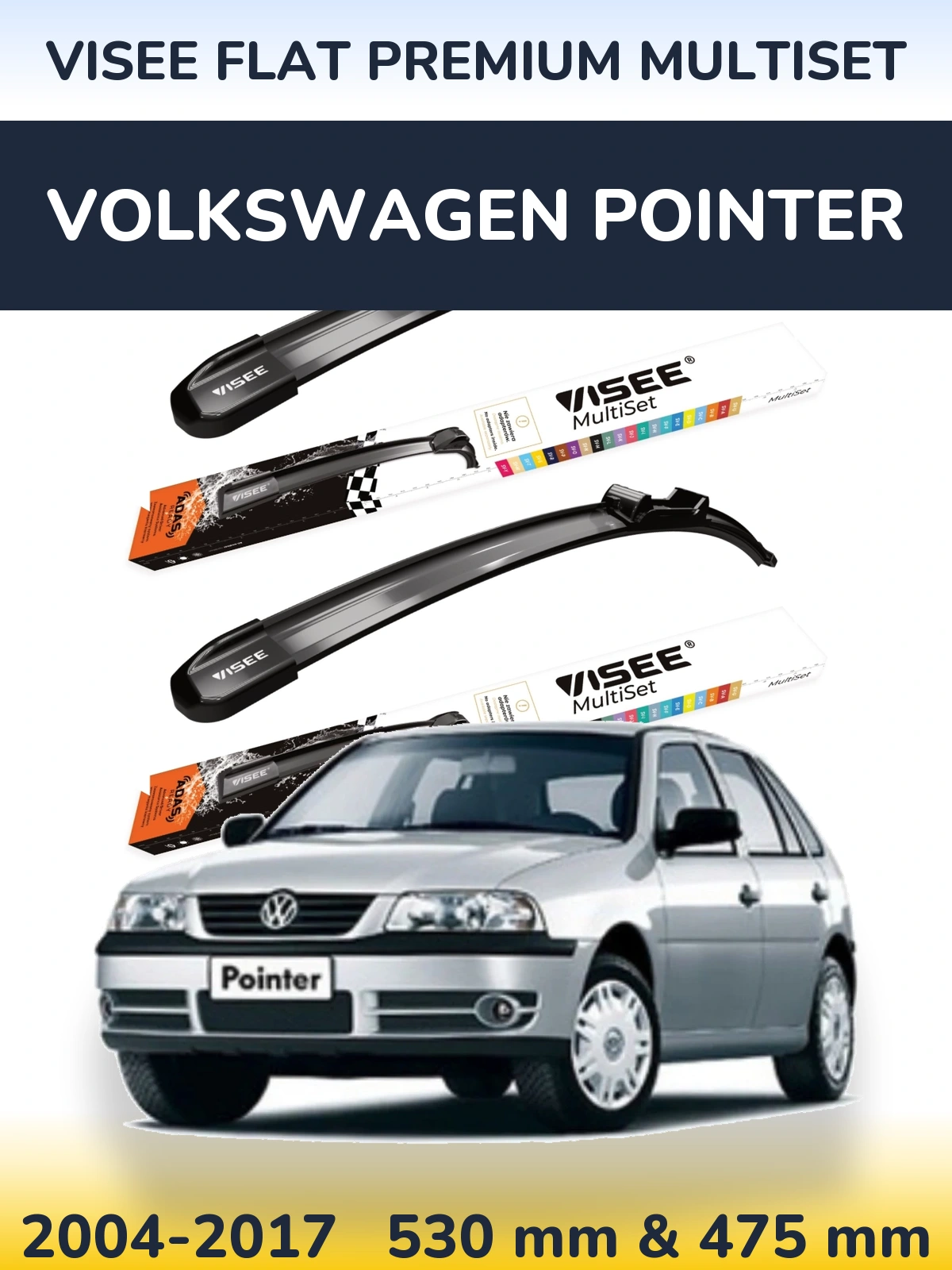 Komplet przednich wycieraczek VISEE FLAT PREMIUM MultiSet 530 & 475 mm do Volkswagen Pointer 2004-2017