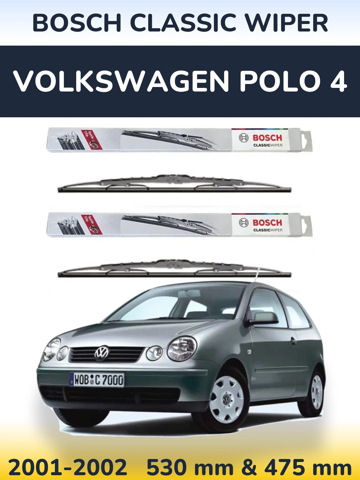 Komplet przednich wycieraczek BOSCH Classic Wiper 530 & 475 mm do Volkswagen Polo 4 2001-2002