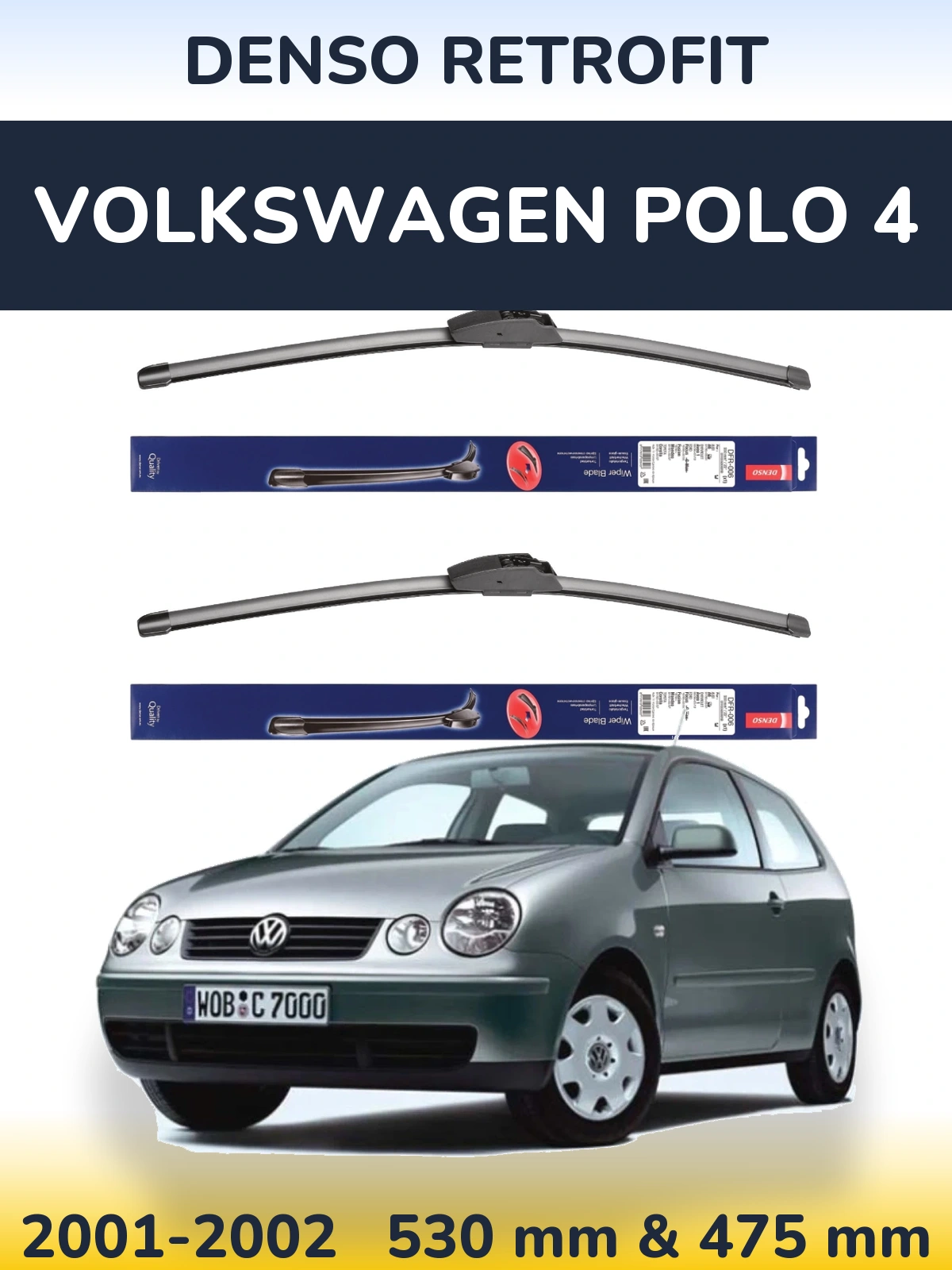 Komplet przednich wycieraczek Denso Retrofit 530 & 475 mm do Volkswagen Polo 4 2001-2002