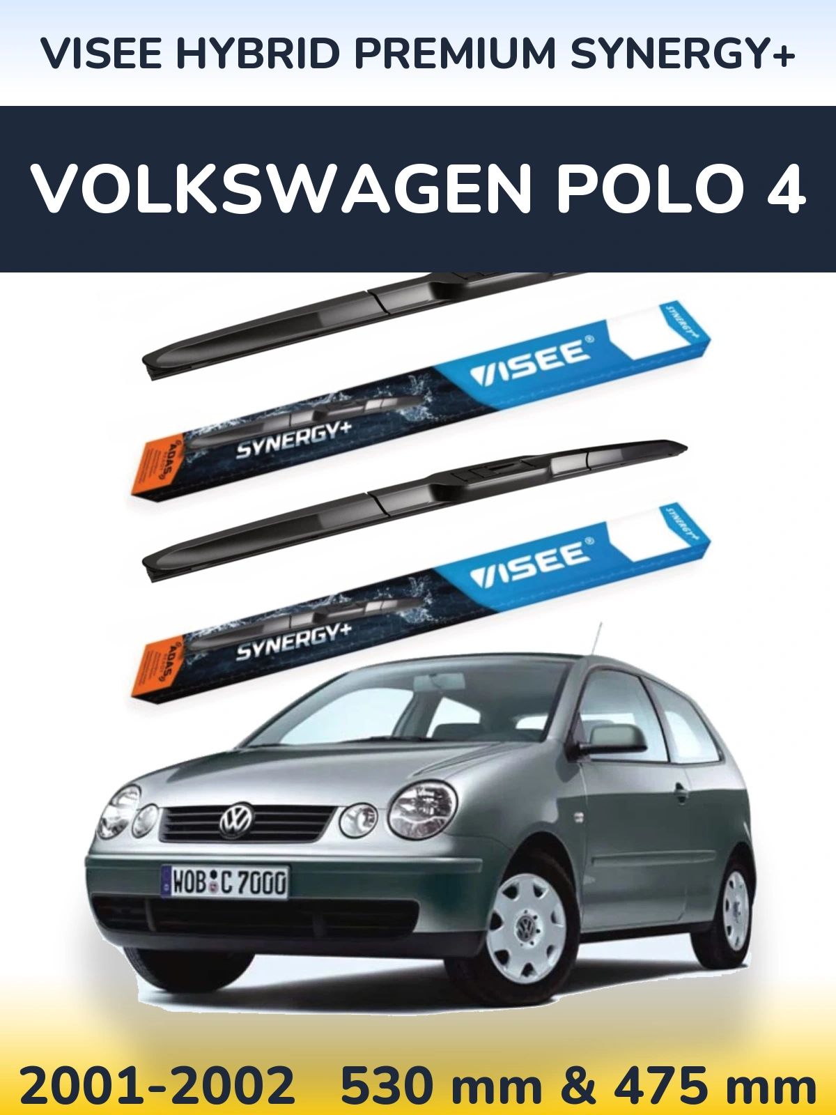 Komplet przednich wycieraczek VISEE HYBRID PREMIUM SYNERGY+ 530 & 475 mm do Volkswagen Polo 4 2001-2002