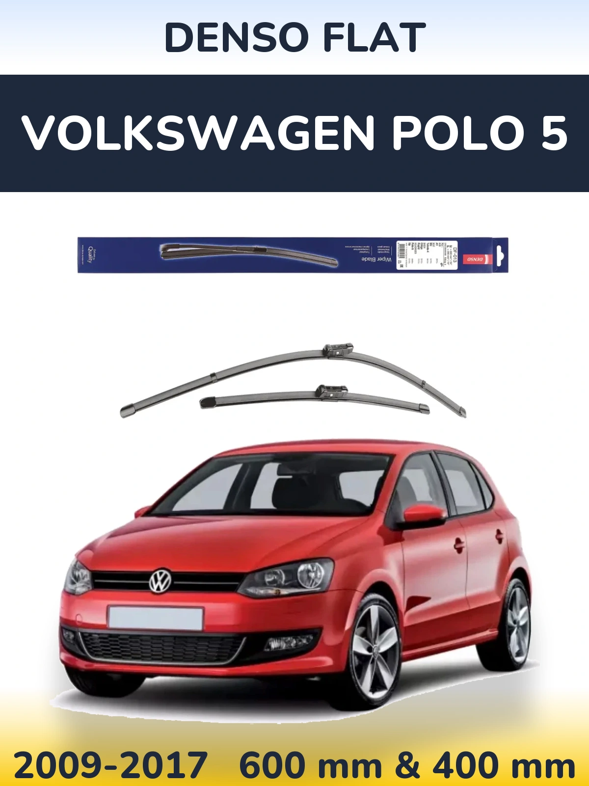 Комплект передних дворников Denso Flat 600 & 380 мм для Volkswagen Polo 5 2009-2017