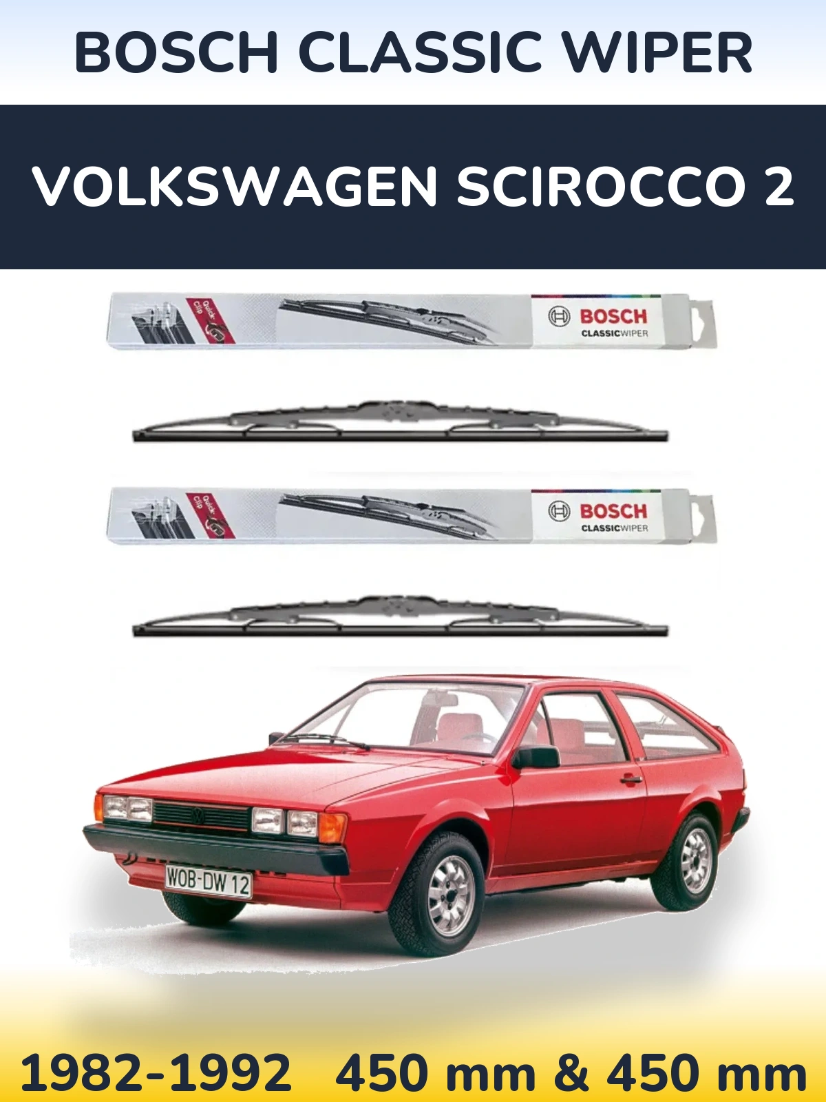 Komplet przednich wycieraczek BOSCH Classic Wiper 450 & 450 mm do Volkswagen Scirocco 2 1982-1992