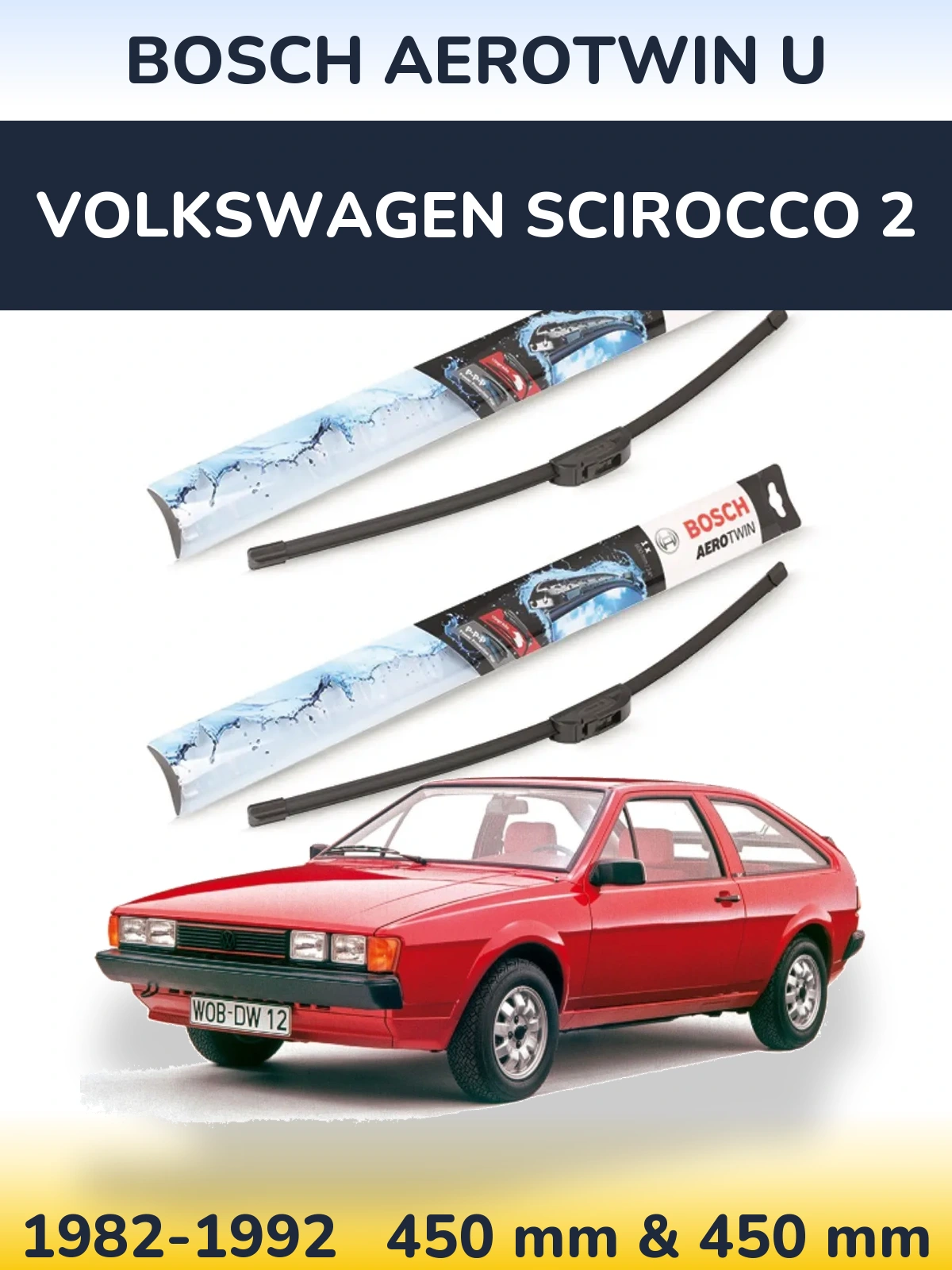 Комплект передних дворников BOSCH AeroTwin U 450 & 450 мм для Volkswagen Scirocco 2 1982-1992