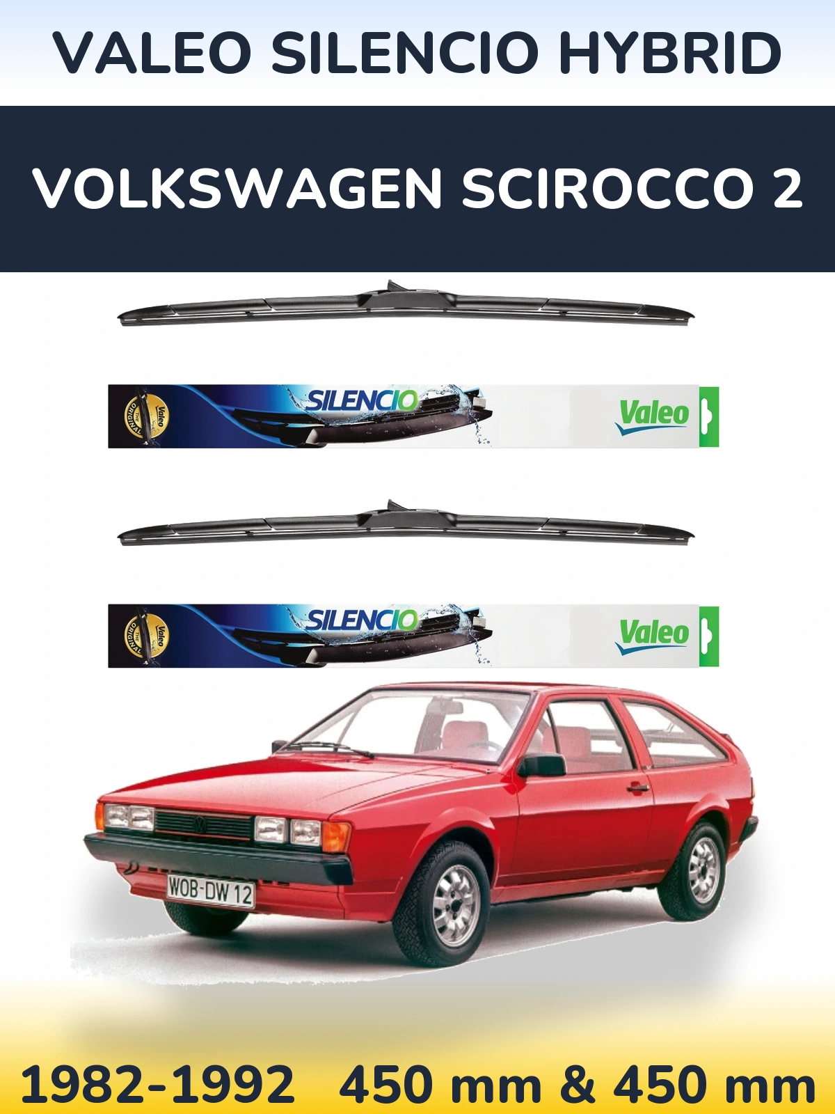 Komplet przednich wycieraczek Valeo Silencio Hybrid 450 & 450 mm do Volkswagen Scirocco 2 1982-1992