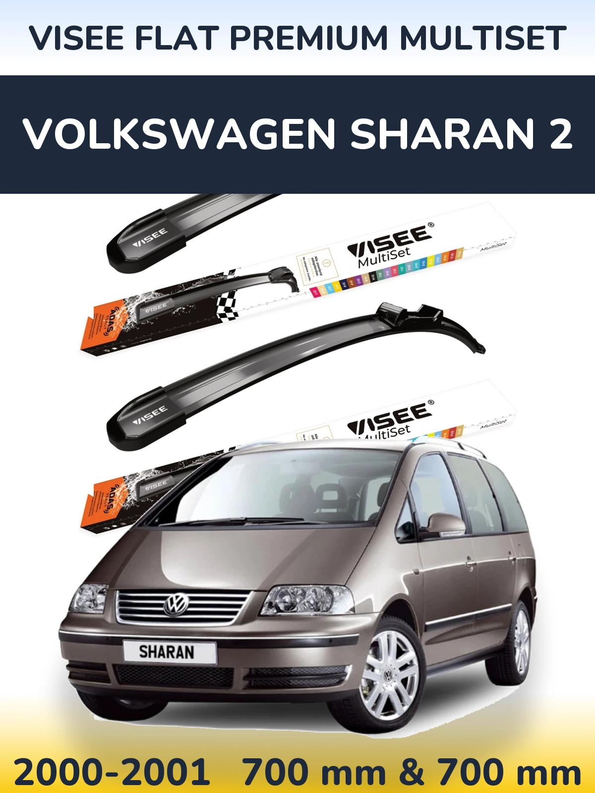 Komplet przednich wycieraczek VISEE FLAT PREMIUM MultiSet 700 & 700 mm do Volkswagen Sharan 2 2000-2001