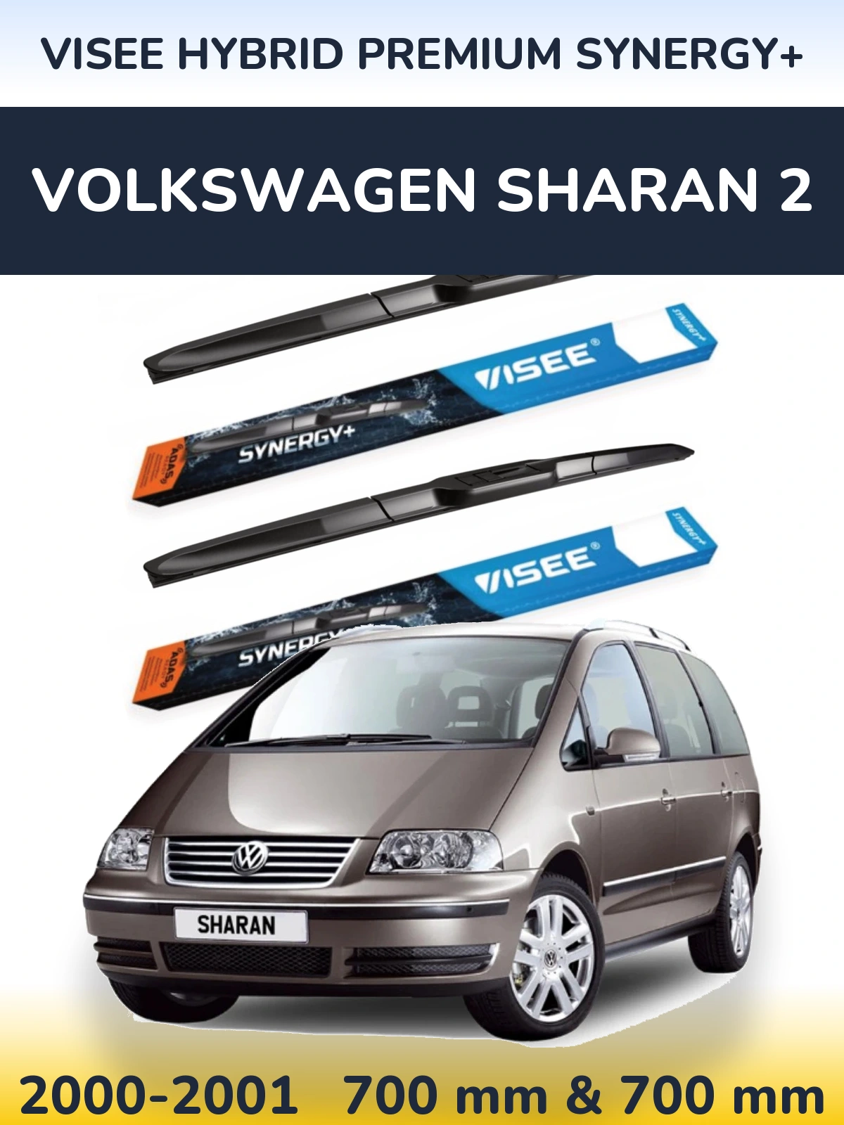 Komplet przednich wycieraczek VISEE HYBRID PREMIUM SYNERGY+ 700 & 700 mm do Volkswagen Sharan 2 2000-2001