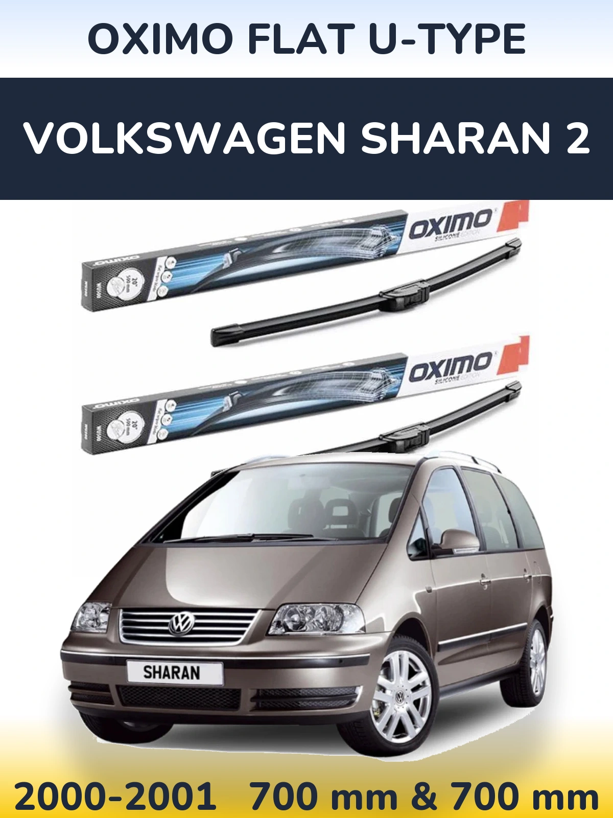 Komplet przednich wycieraczek Oximo Flat U-type 700 & 700 mm do Volkswagen Sharan 2 2000-2001