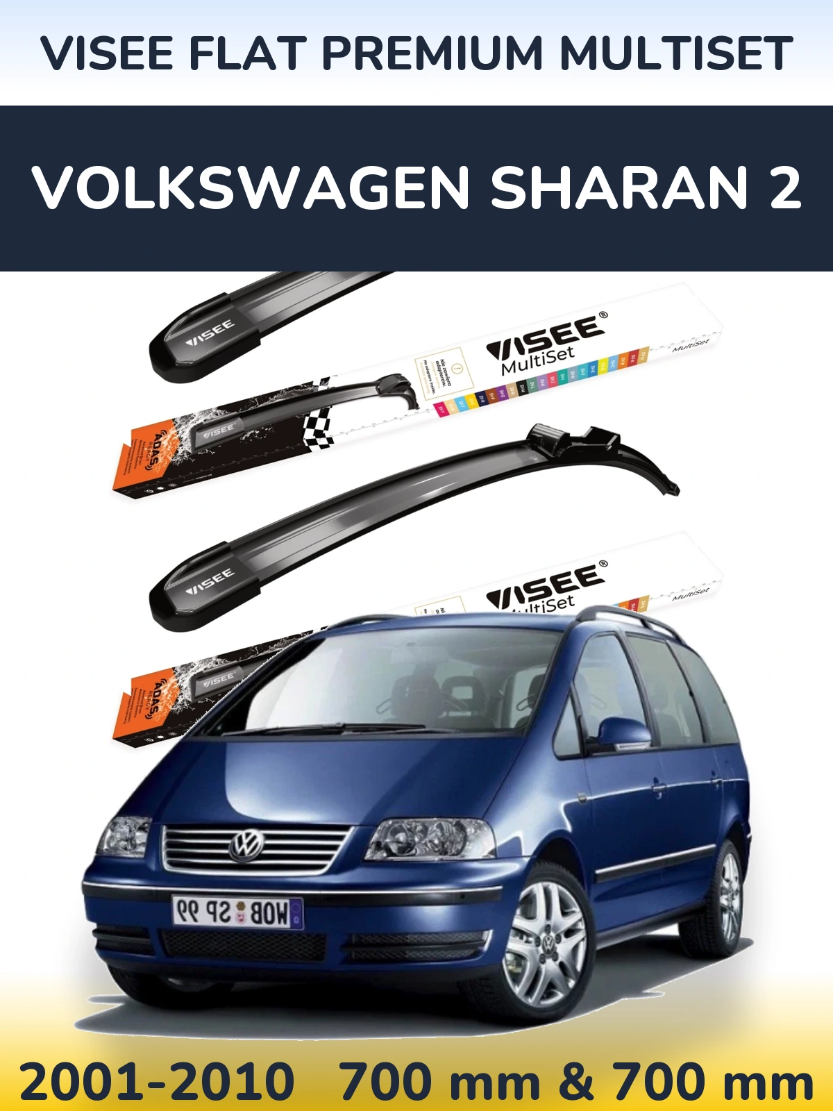 Komplet przednich wycieraczek VISEE FLAT PREMIUM MultiSet 700 & 700 mm do Volkswagen Sharan 2 2001-2010