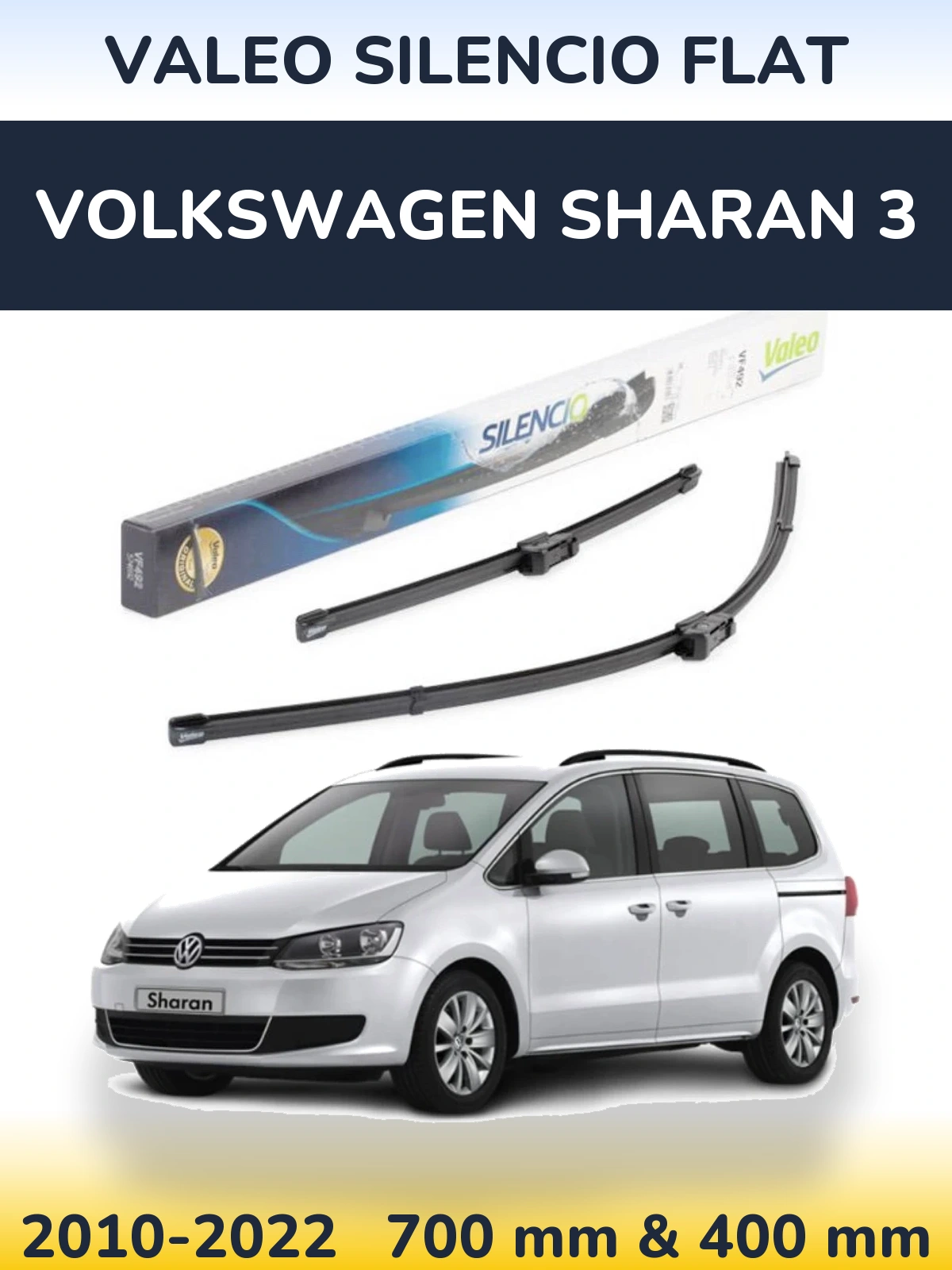 Komplet przednich wycieraczek Valeo Silencio Flat 700 & 400 mm do Volkswagen Sharan 3 2010-2022
