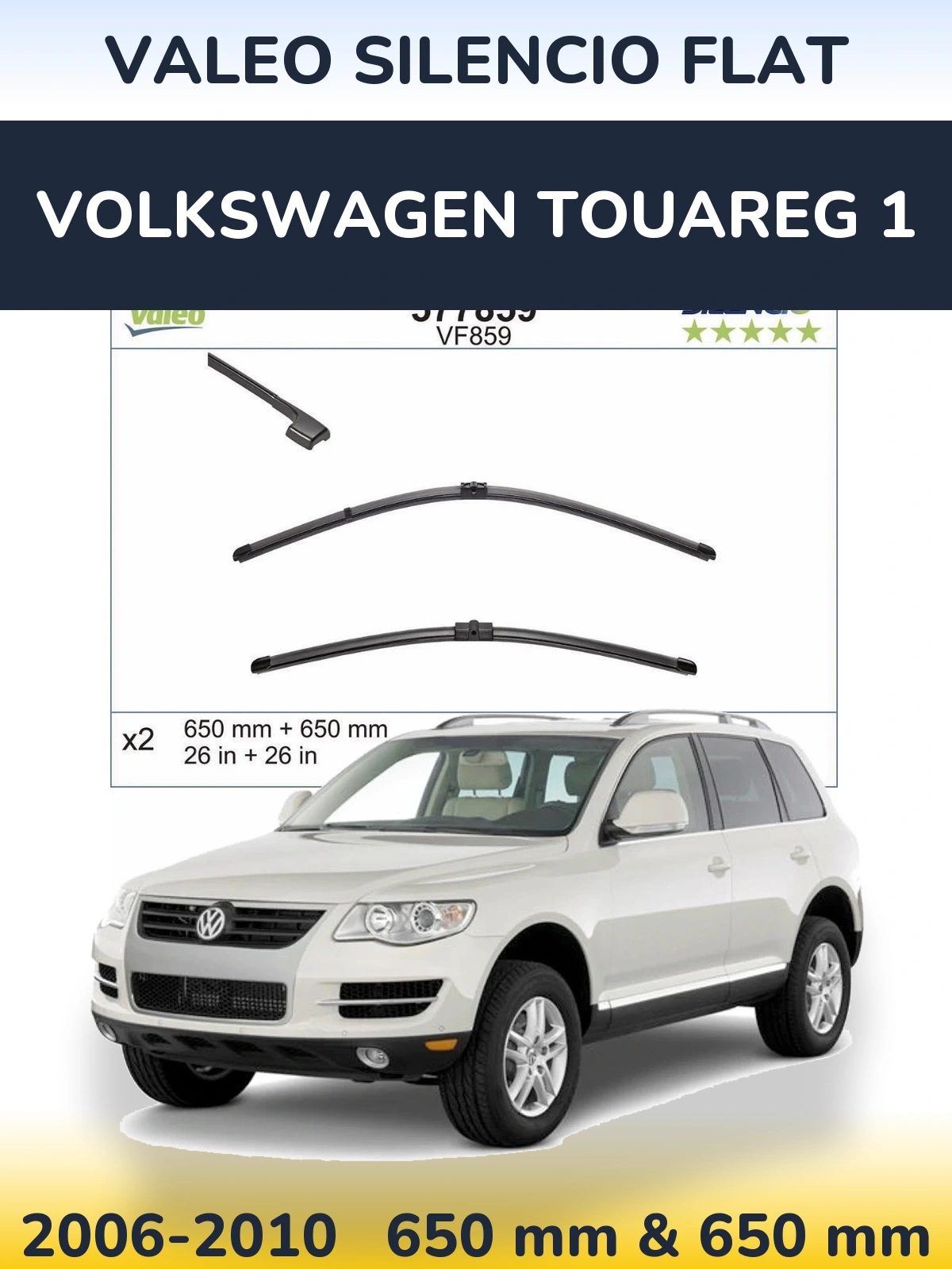 Front wiper blade set Valeo Silencio Flat 650 & 650 mm for Volkswagen Touareg 1 2006-2010