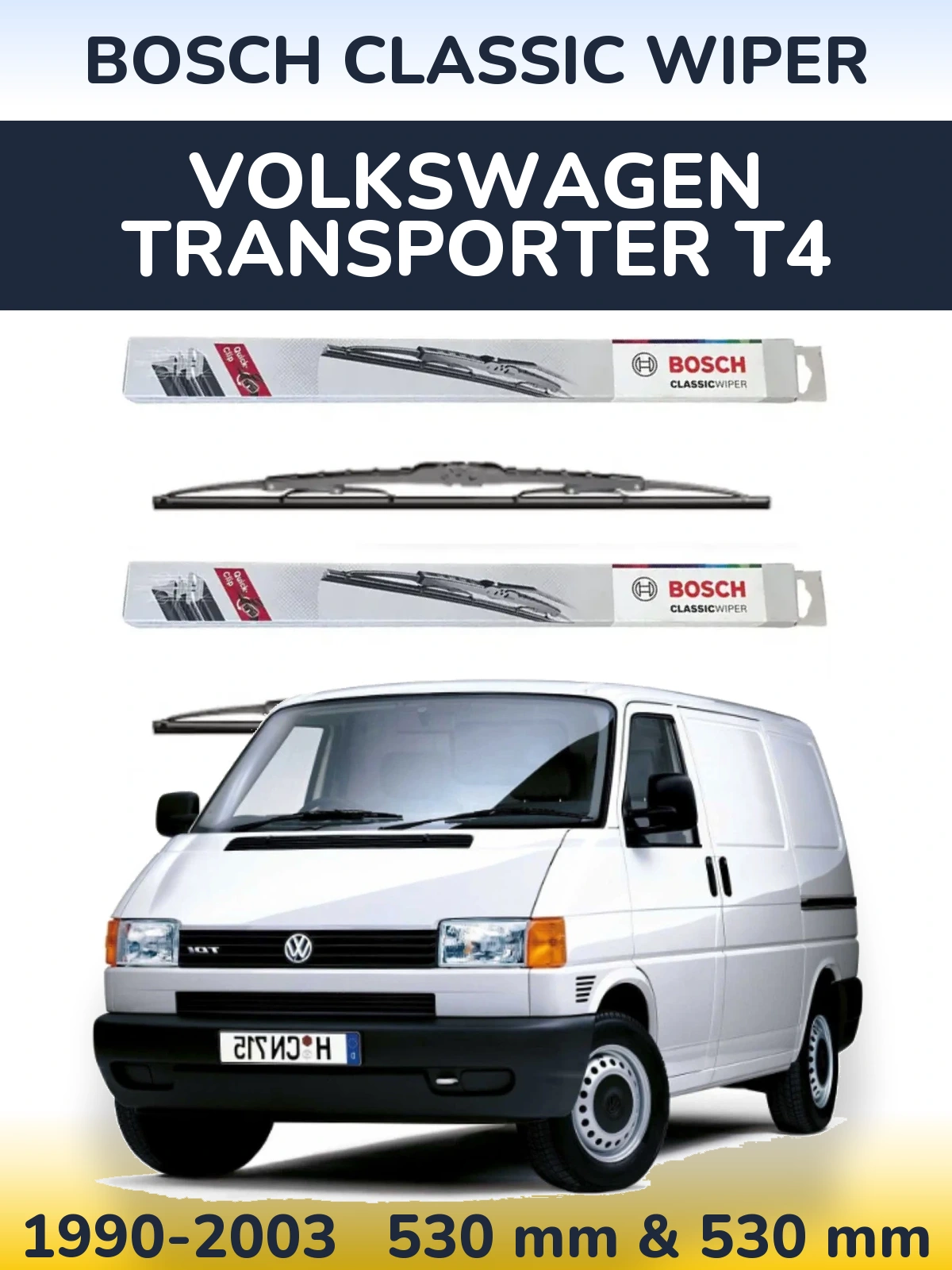 Komplet przednich wycieraczek BOSCH Classic Wiper 530 & 530 mm do Volkswagen Transporter T4 1990-2003