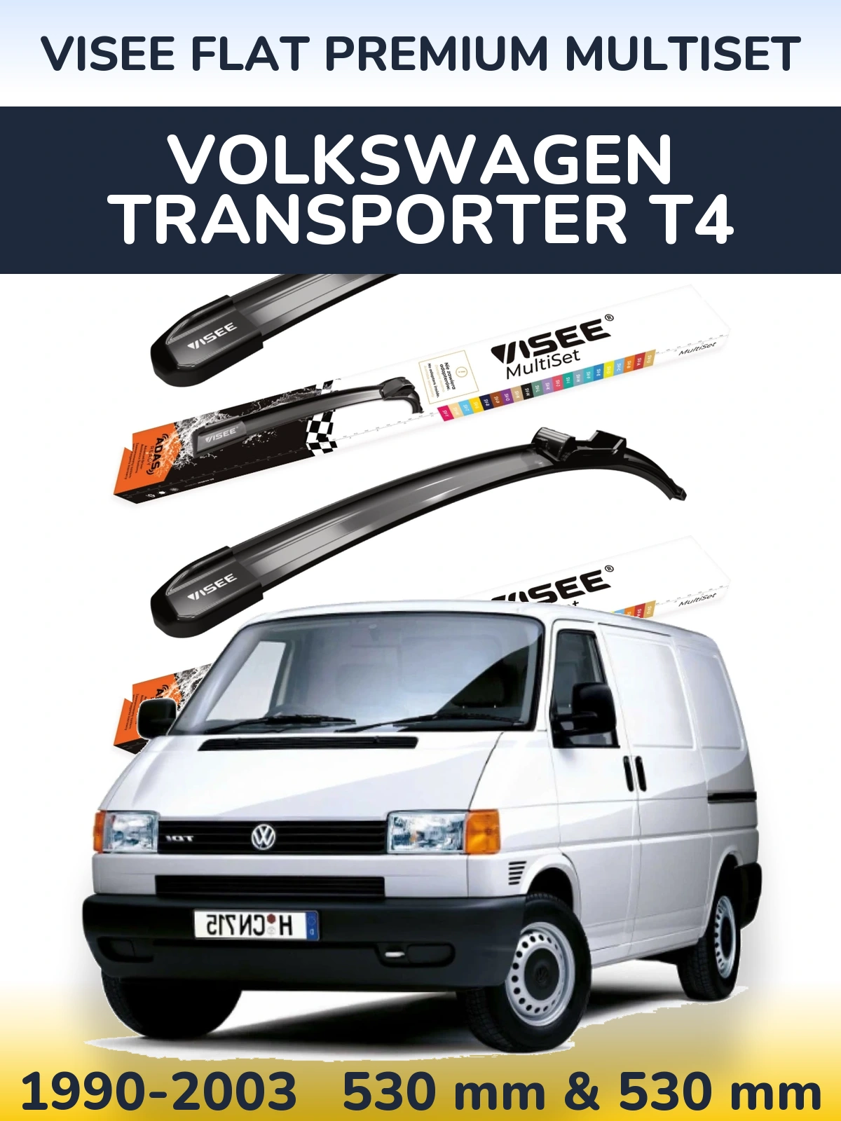 Komplet przednich wycieraczek VISEE FLAT PREMIUM MultiSet 530 & 530 mm do Volkswagen Transporter T4 1990-2003