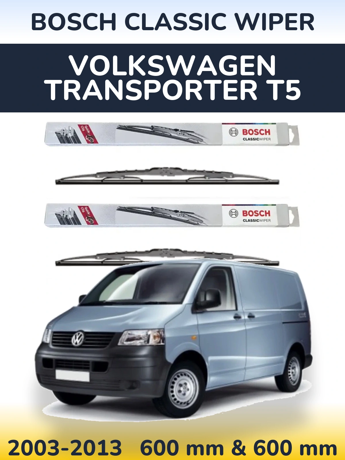 Komplet przednich wycieraczek BOSCH Classic Wiper 600 & 600 mm do Volkswagen Transporter T5 2003-2013