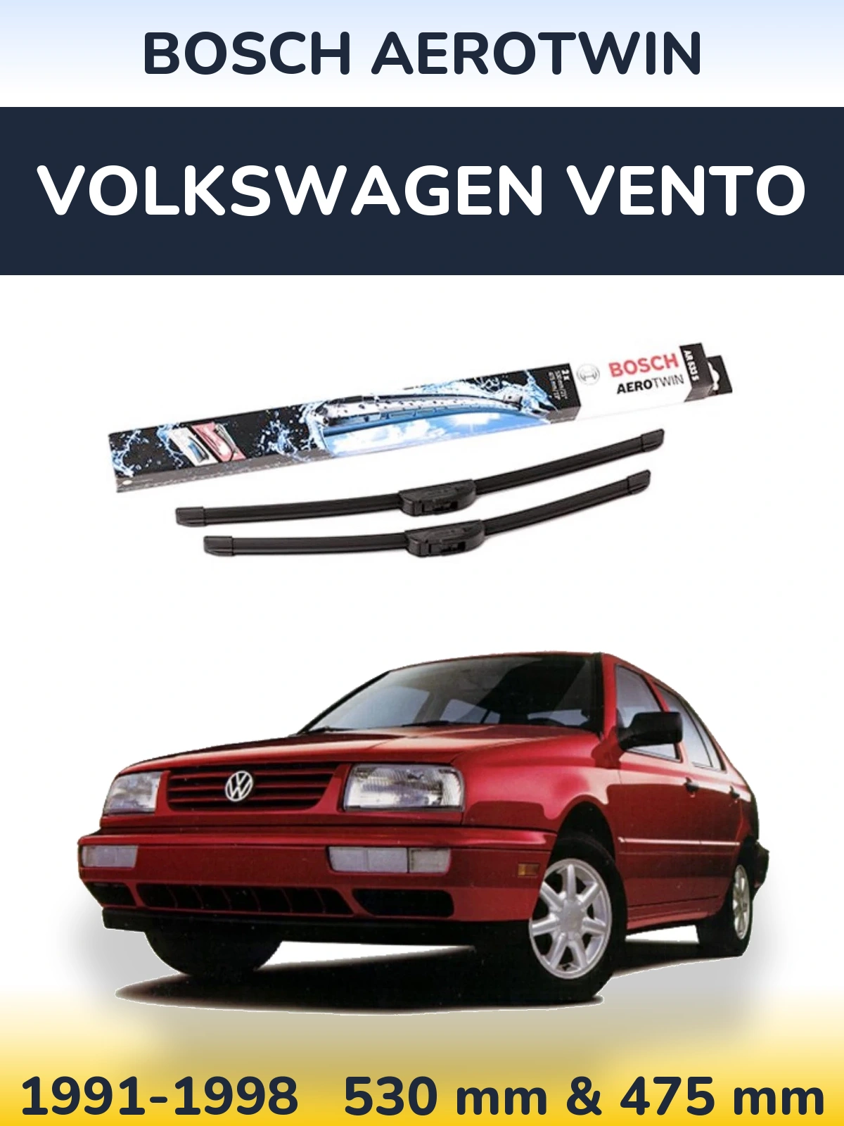 Комплект передних дворников BOSCH AeroTwin 530 & 475 мм для Volkswagen Vento 1991-1998