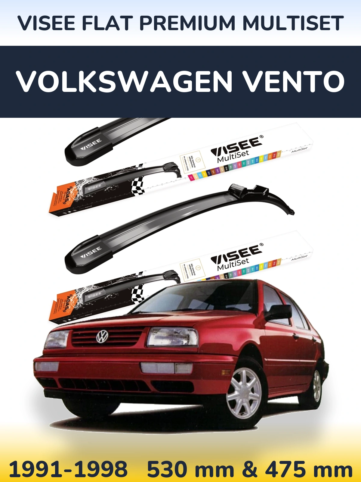 Komplet przednich wycieraczek VISEE FLAT PREMIUM MultiSet 530 & 475 mm do Volkswagen Vento 1991-1998