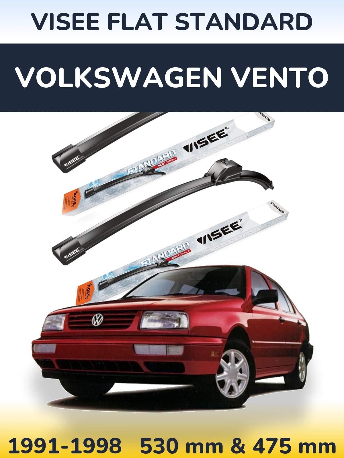 Komplet przednich wycieraczek VISEE FLAT STANDARD 530 & 475 mm do Volkswagen Vento 1991-1998