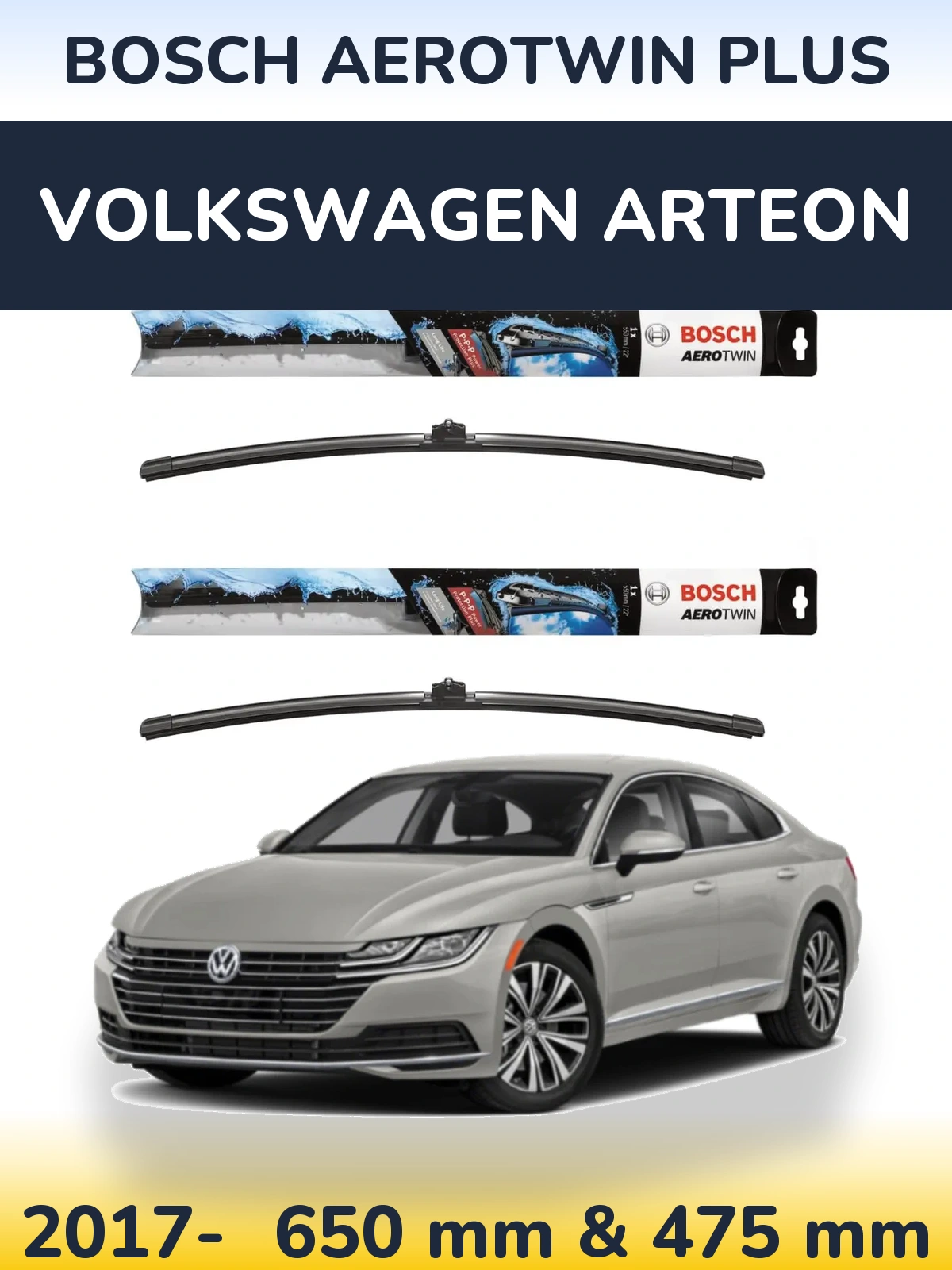 Комплект передніх щіток BOSCH AeroTwin Plus 650 & 475 мм для Volkswagen Arteon 2017-2026