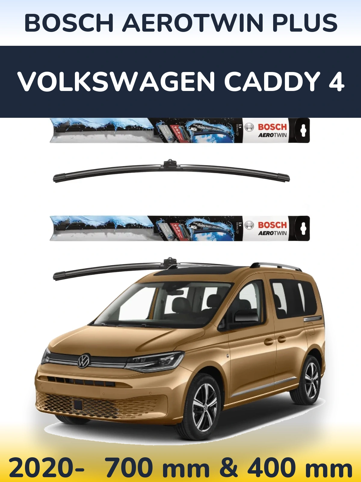 Komplet przednich wycieraczek BOSCH AeroTwin Plus 700 & 400 mm do Volkswagen Caddy 4 2020-2026