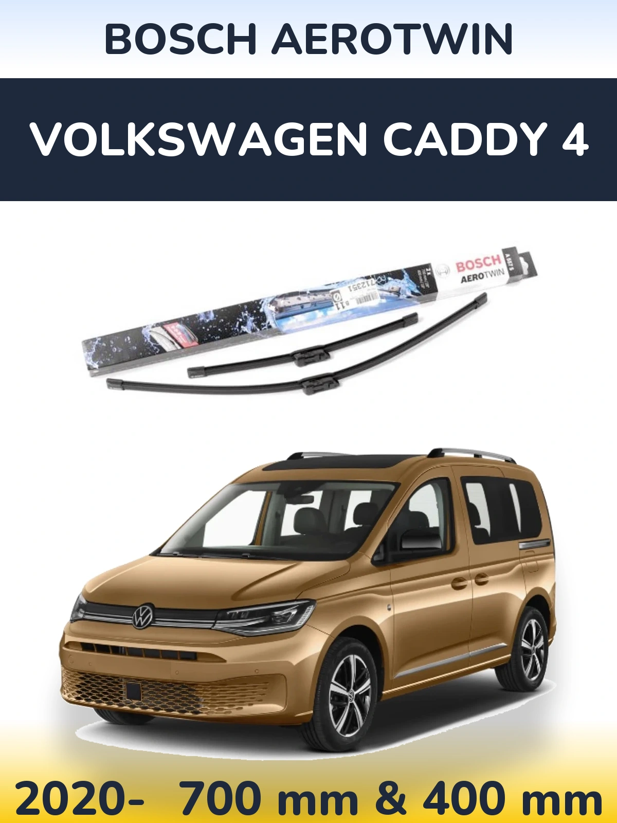 Комплект передних дворников BOSCH AeroTwin 700 & 400 мм для Volkswagen Caddy 4 2020-2026