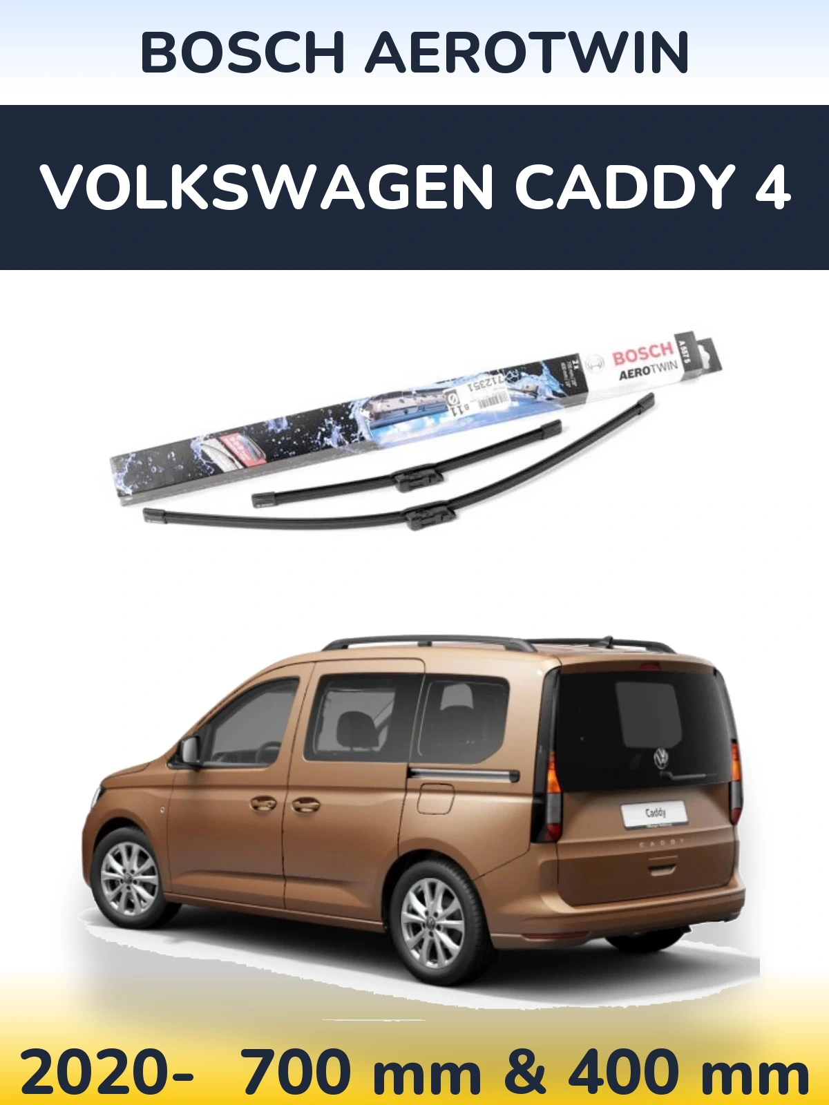 Комплект передних дворников BOSCH AeroTwin 700 & 400 мм для Volkswagen Caddy 4 2020-2026