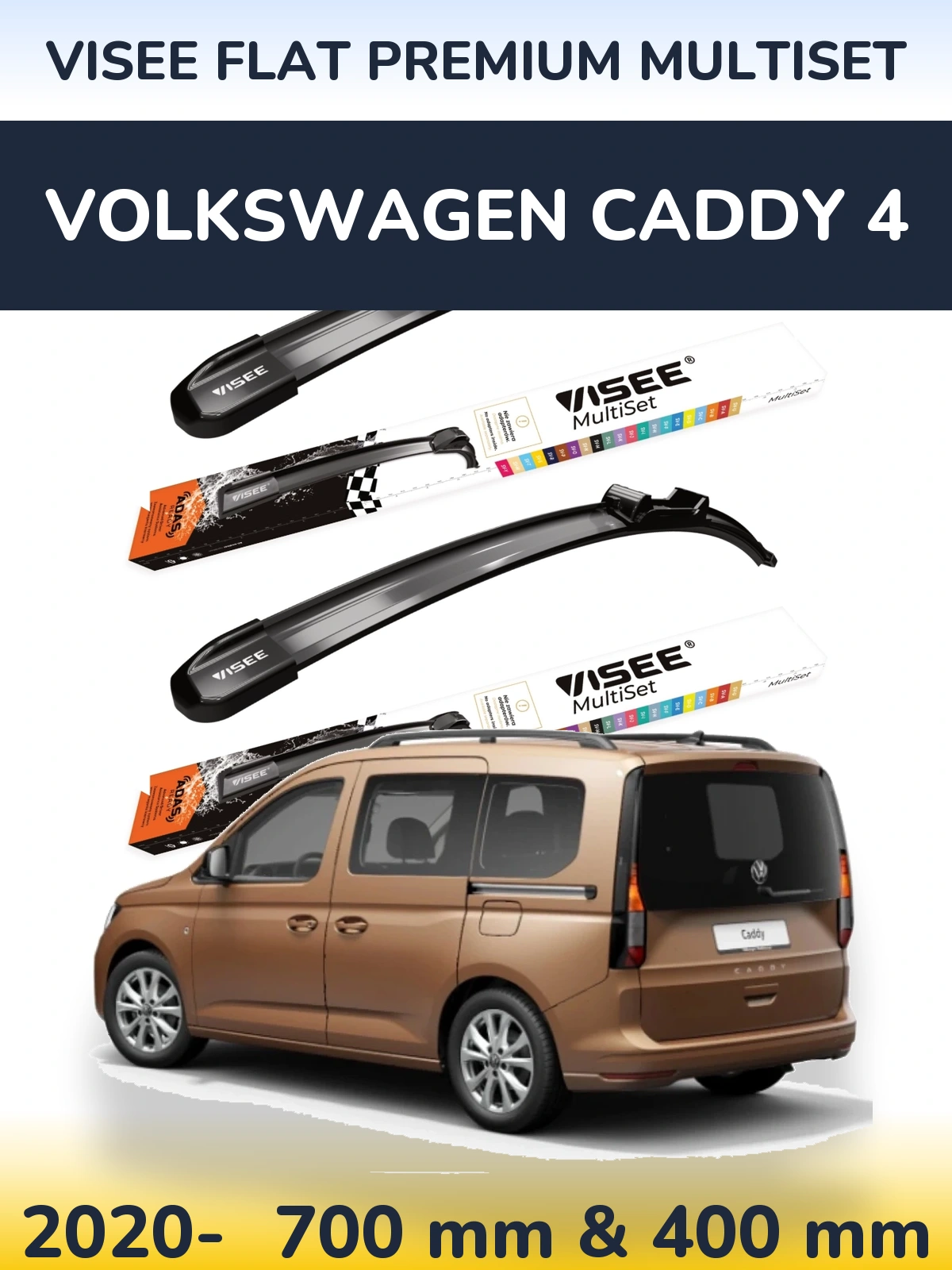 Komplet przednich wycieraczek VISEE FLAT PREMIUM MultiSet 700 & 400 mm do Volkswagen Caddy 4 2020-2026