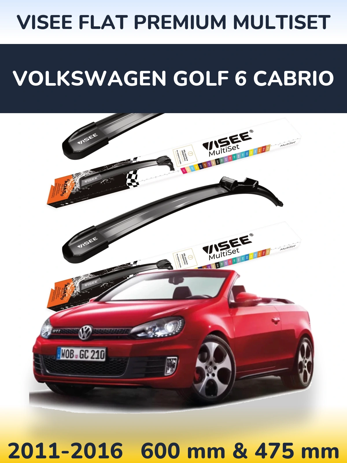 Komplet przednich wycieraczek VISEE FLAT PREMIUM MultiSet 600 & 475 mm do Volkswagen Golf 6 Cabrio 2011-2016