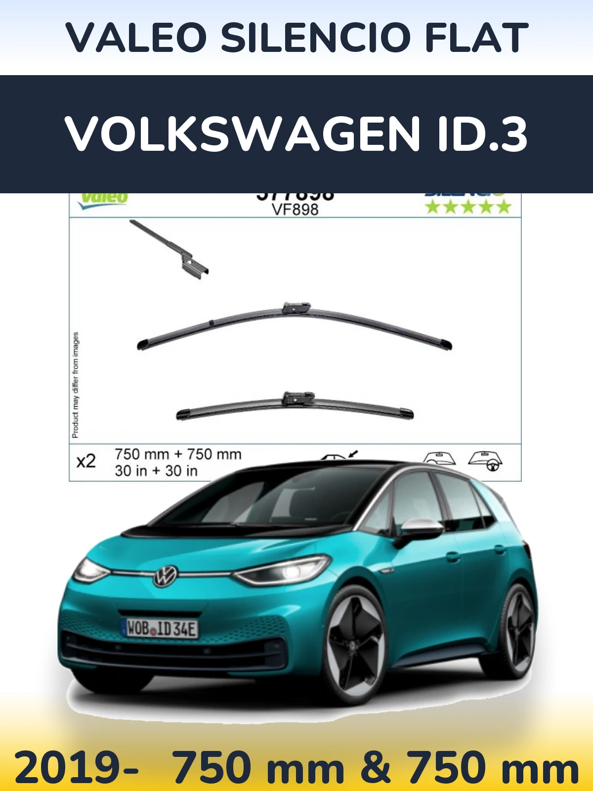 Komplet przednich wycieraczek Valeo Silencio Flat 750 & 750 mm do Volkswagen ID.3 2019-2026