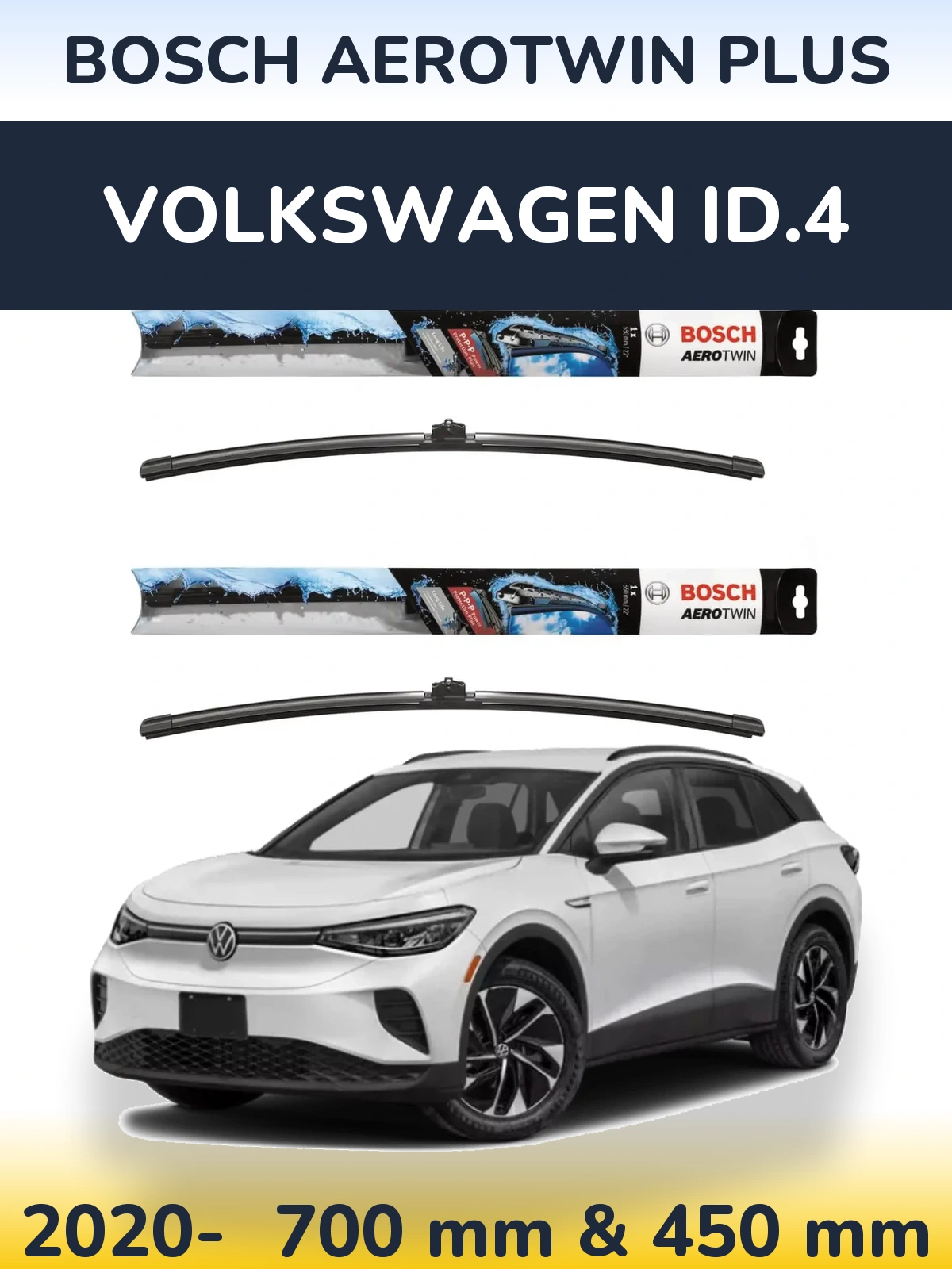 Комплект передних дворников BOSCH AeroTwin Plus 700 & 450 мм для Volkswagen ID.4 2020-2026