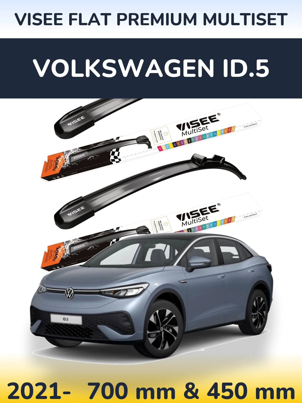 Komplet przednich wycieraczek VISEE FLAT PREMIUM MultiSet 700 & 450 mm do Volkswagen ID.5 2021-2026