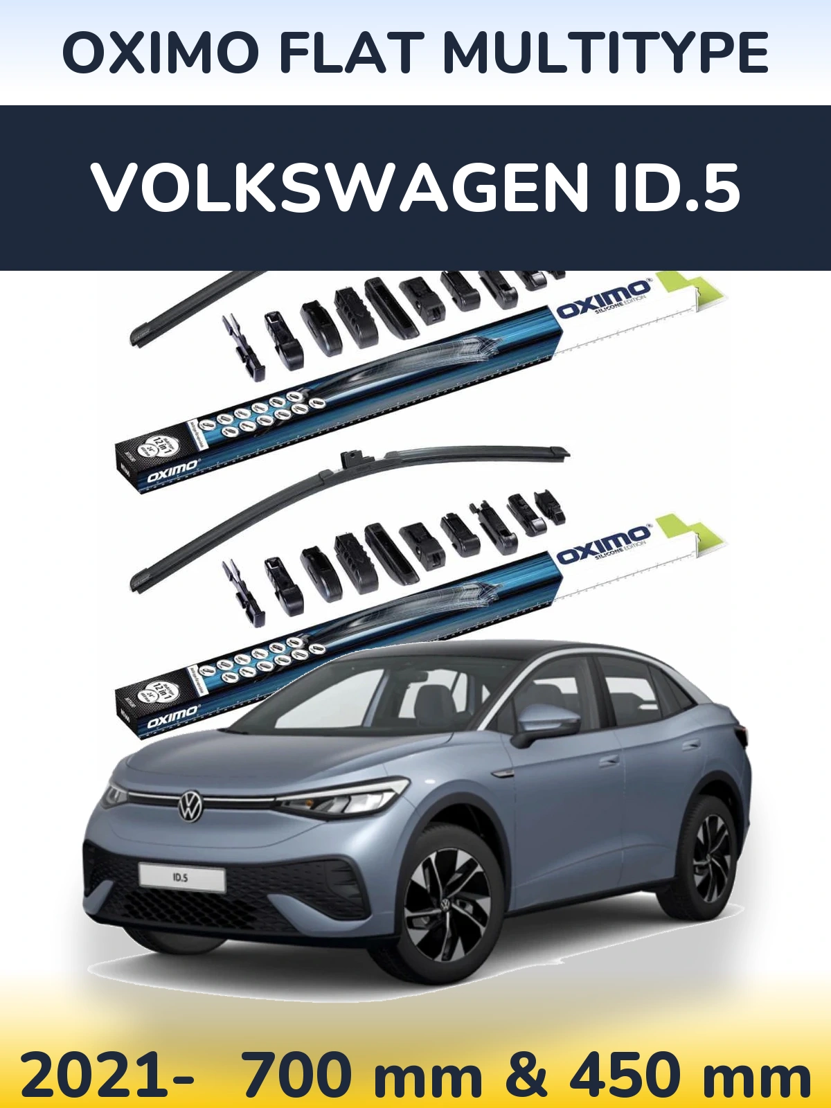 Комплект передних дворников Oximo Flat MultiТипe 700 & 450 мм для Volkswagen ID.5 2021-2026