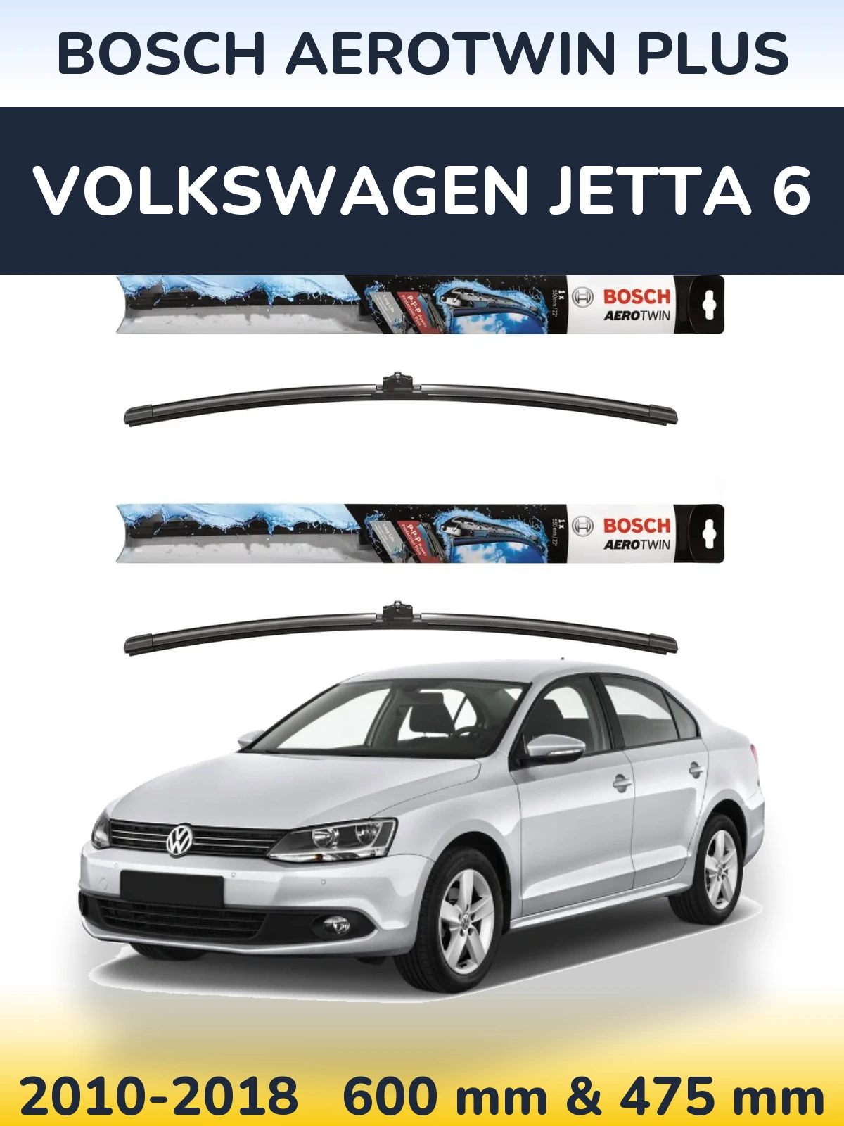 Komplet przednich wycieraczek BOSCH AeroTwin Plus 600 & 475 mm do Volkswagen Jetta 6 2010-2018