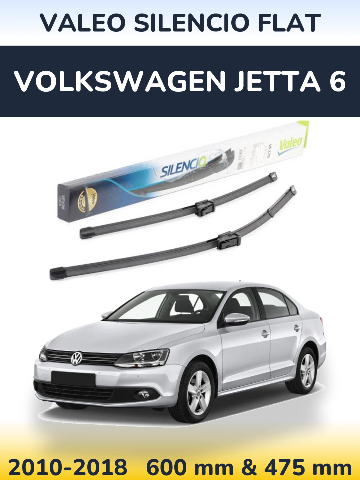 Комплект передних дворников Valeo Silencio Flat 600 & 475 мм для Volkswagen Jetta 6 2010-2018
