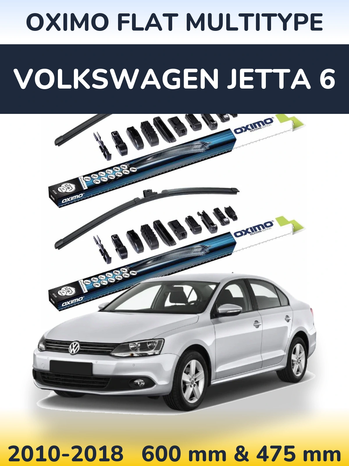 Komplet przednich wycieraczek Oximo Flat MultiType 600 & 475 mm do Volkswagen Jetta 6 2010-2018