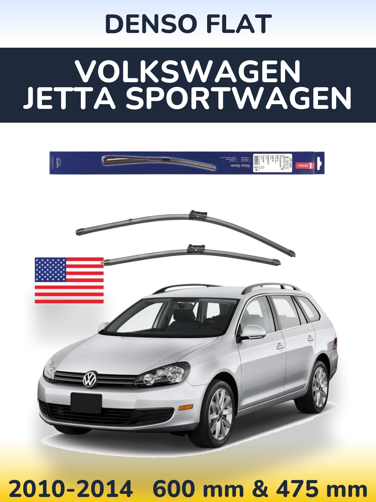 Комплект передних дворников Denso Flat 600 & 475 мм для Volkswagen Jetta SportWagen 2010-2014