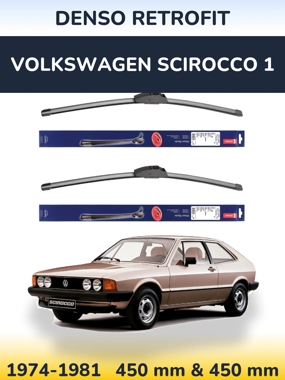 Комплект передних дворников Denso Retrofit 450 & 450 мм для Volkswagen Scirocco 1 1974-1981