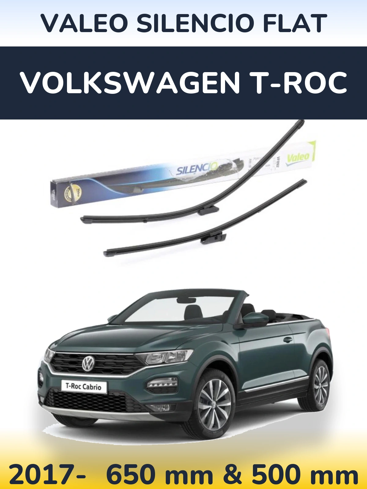 Komplet przednich wycieraczek Valeo Silencio Flat 630 & 500 mm do Volkswagen T-Roc 2017-2026