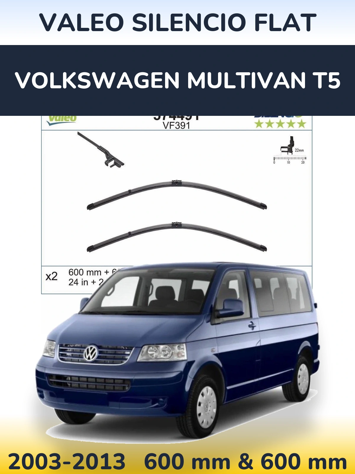 Комплект передних дворников Valeo Silencio Flat 600 & 600 мм для Volkswagen Multivan T5 2003-2013