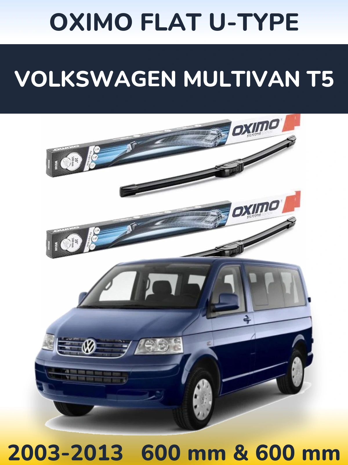 Комплект передних дворников Oximo Flat U-type 600 & 600 мм для Volkswagen Multivan T5 2003-2013