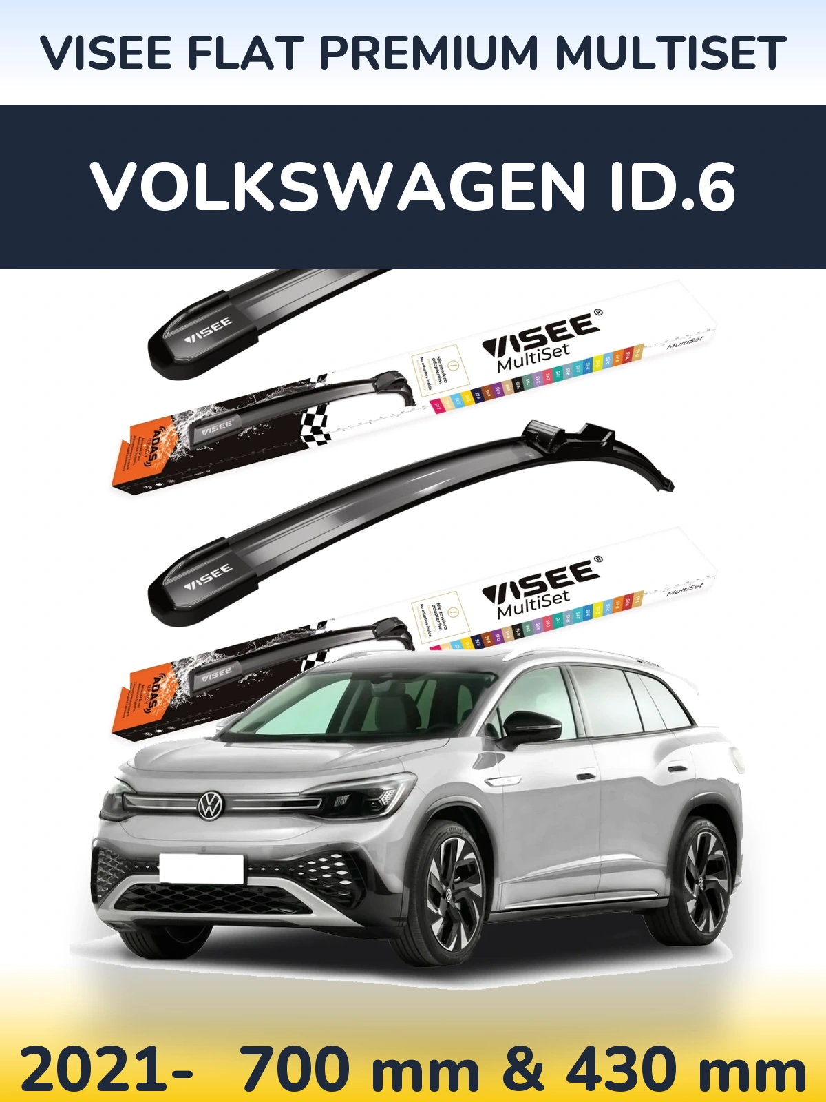 Komplet przednich wycieraczek VISEE FLAT PREMIUM MultiSet 700 & 430 mm do Volkswagen ID.6 2021-2026