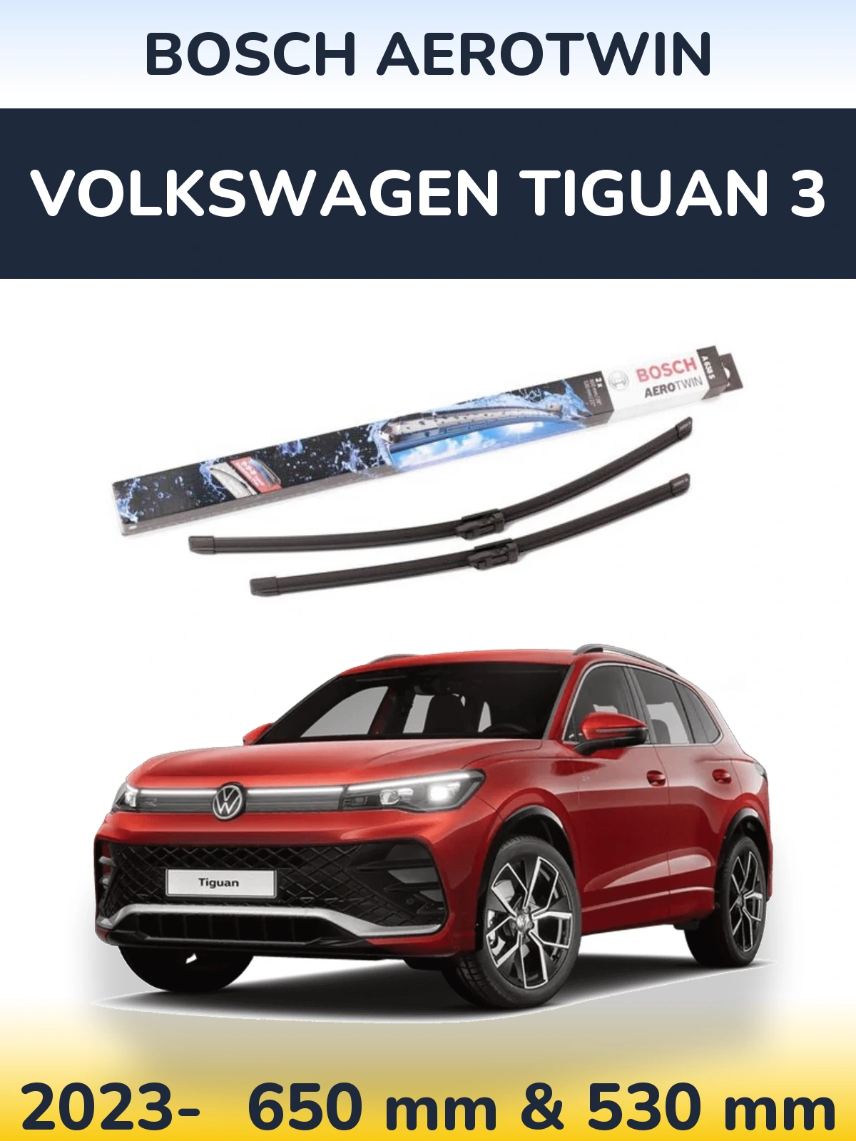 Komplet przednich wycieraczek BOSCH AeroTwin 650 & 530 mm do Volkswagen Tiguan 3 2023-2026