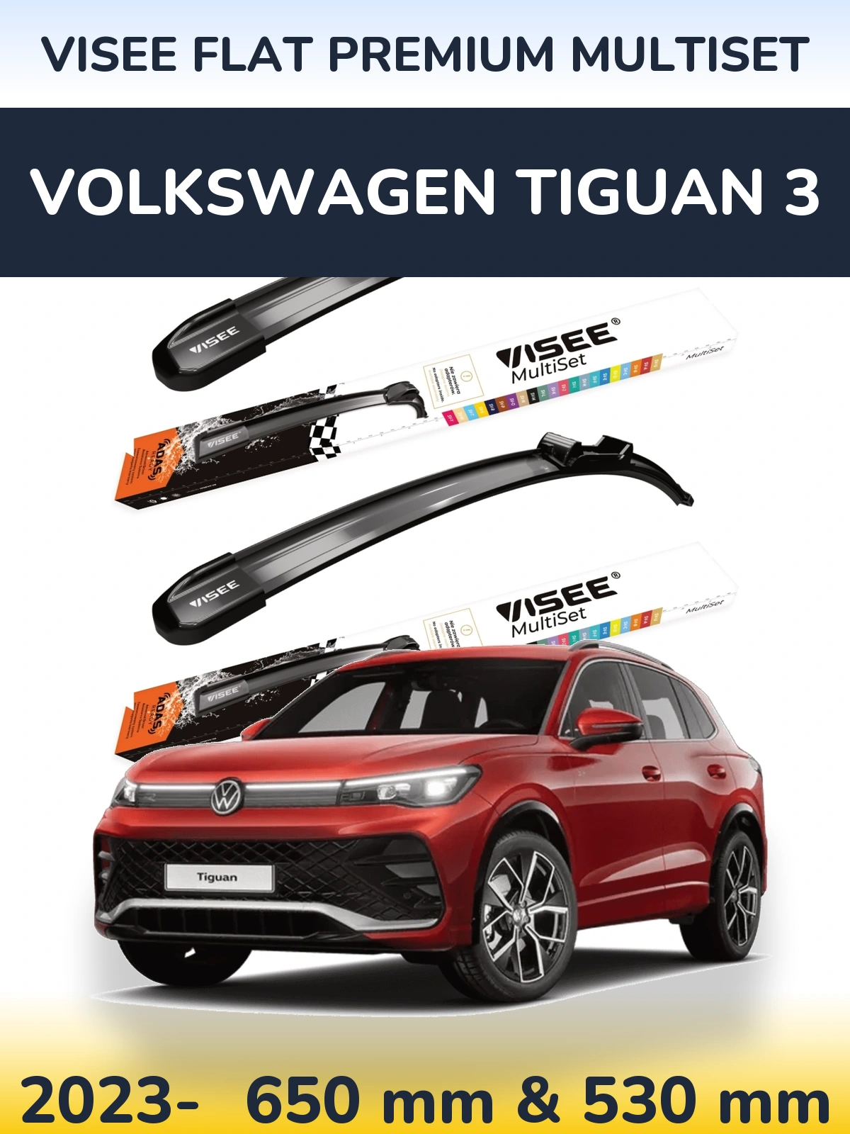 Komplet przednich wycieraczek VISEE FLAT PREMIUM MultiSet 650 & 530 mm do Volkswagen Tiguan 3 2023-2026