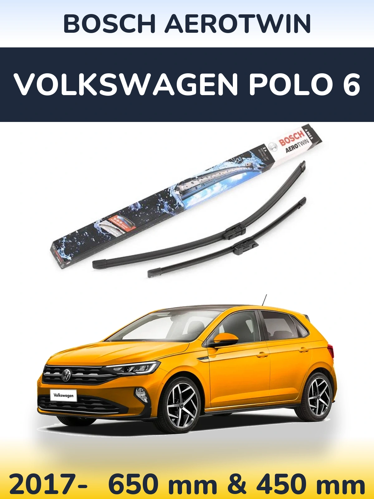 Komplet przednich wycieraczek BOSCH AeroTwin 650 & 450 mm do Volkswagen Polo 6 2017-2026