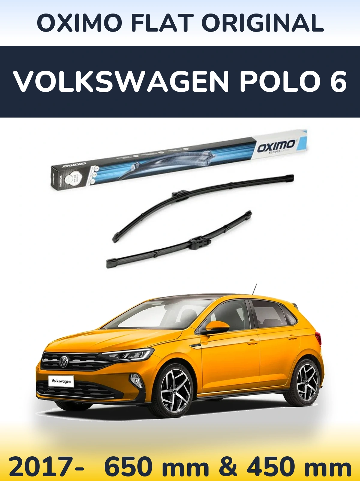 Комплект передних дворников Oximo Flat Original 650 & 450 мм для Volkswagen Polo 6 2017-2026