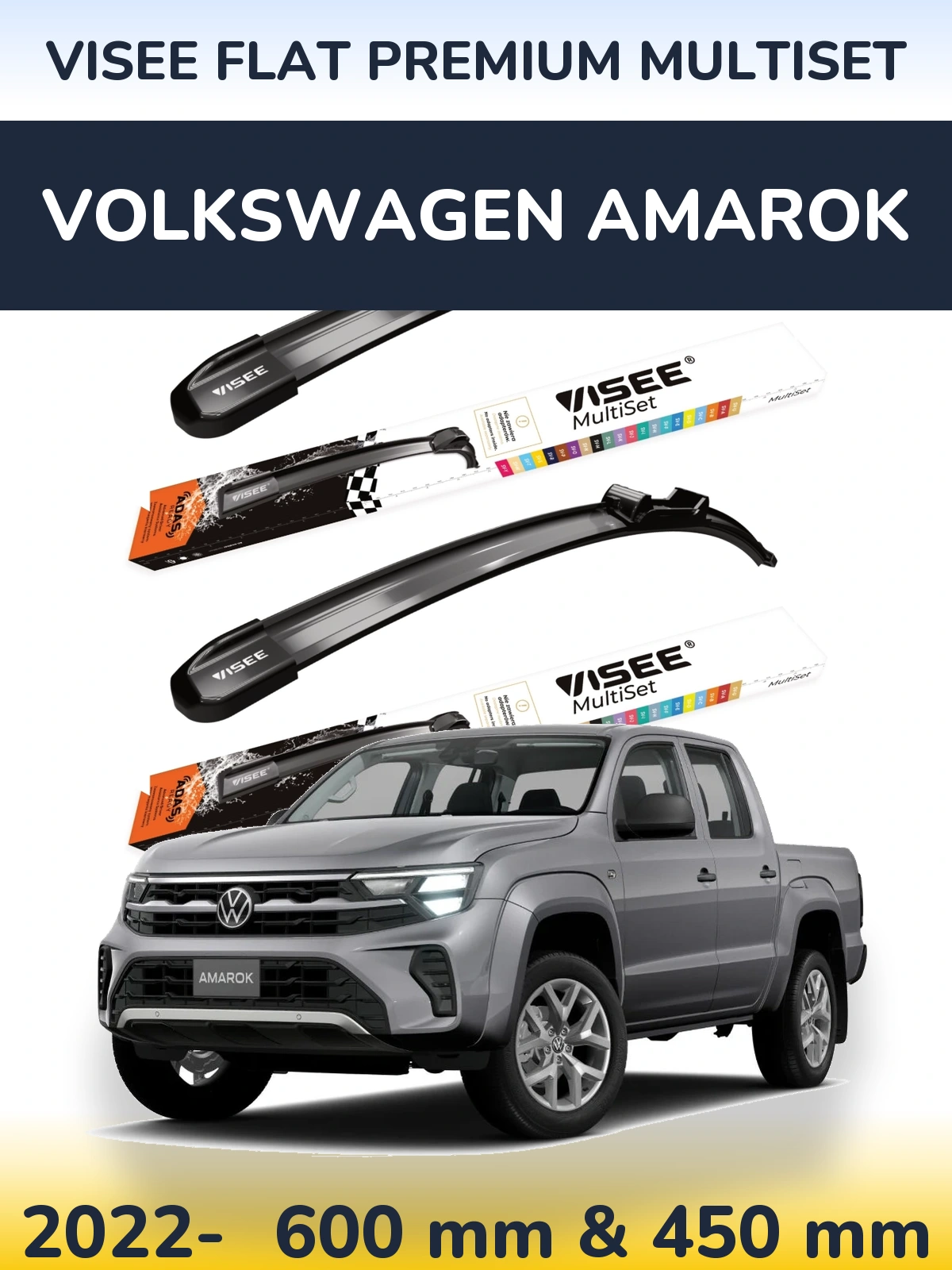 Komplet przednich wycieraczek VISEE FLAT PREMIUM MultiSet 600 & 450 mm do Volkswagen Amarok 2022-2026