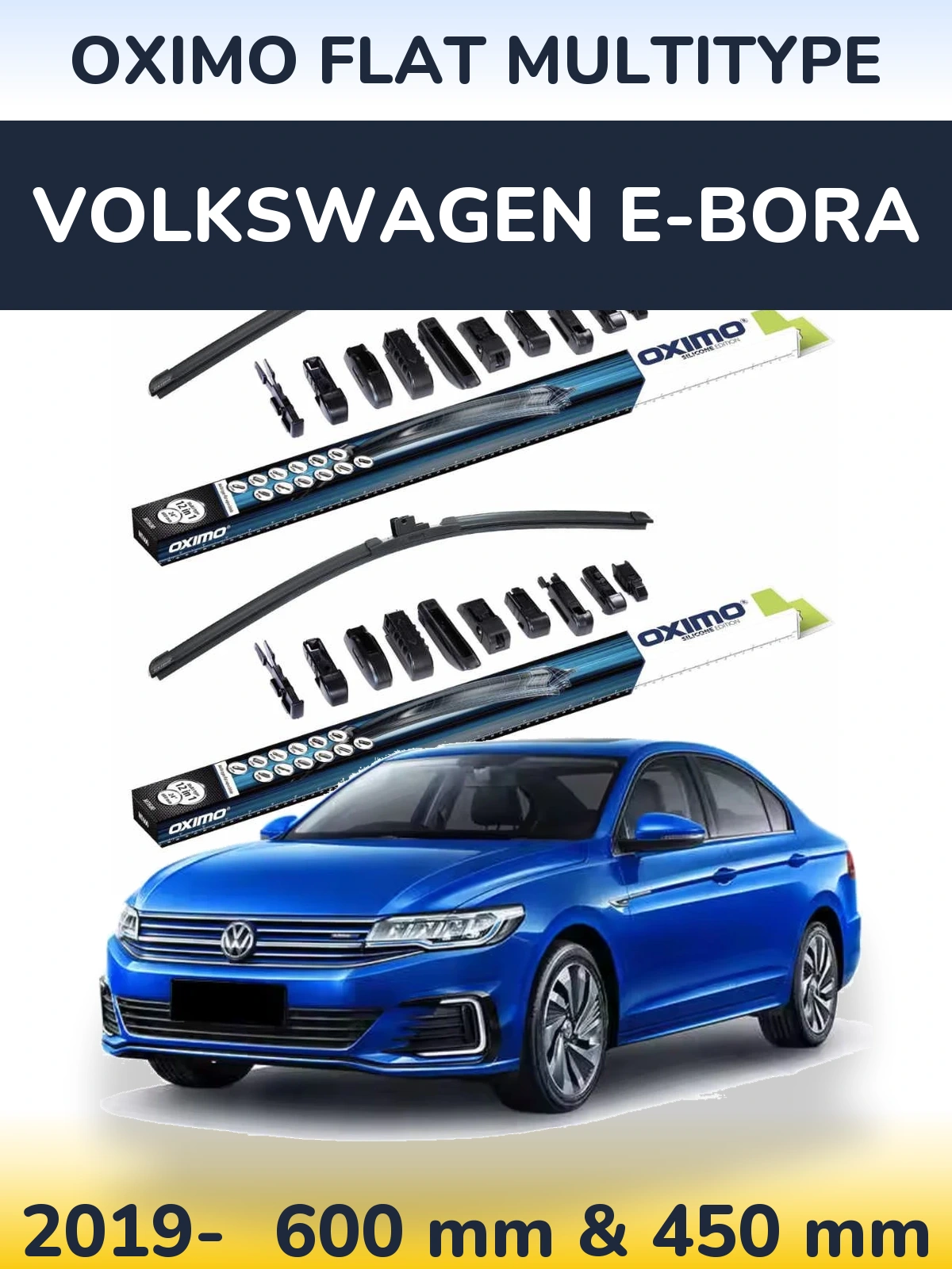 Komplet przednich wycieraczek Oximo Flat MultiType 600 & 450 mm do Volkswagen e-Bora 2019-2026
