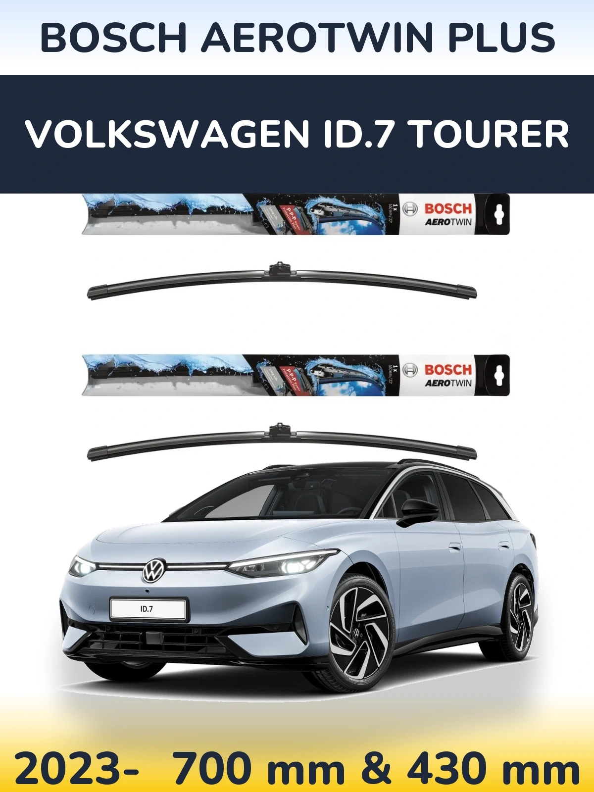 Komplet przednich wycieraczek BOSCH AeroTwin Plus 700 & 430 mm do Volkswagen ID.7 Tourer 2023-2026