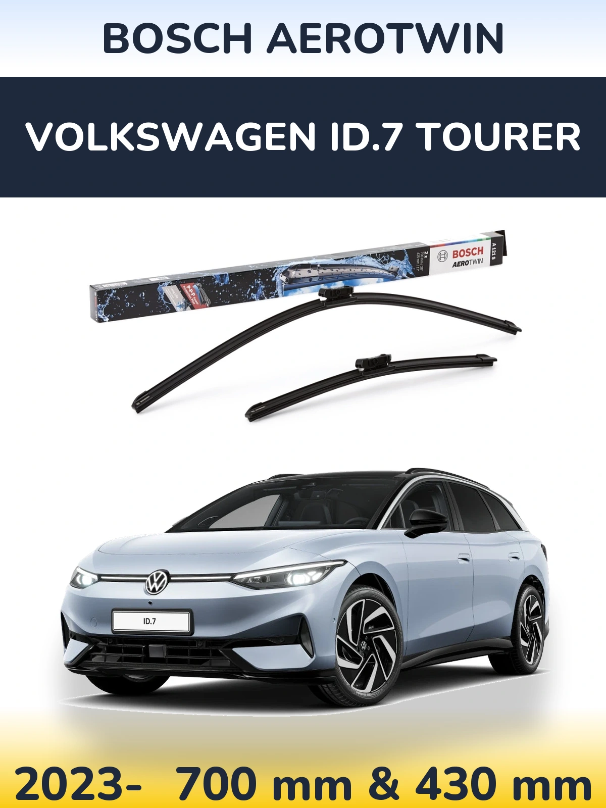 Komplet przednich wycieraczek BOSCH AeroTwin 700 & 425 mm do Volkswagen ID.7 Tourer 2023-2026