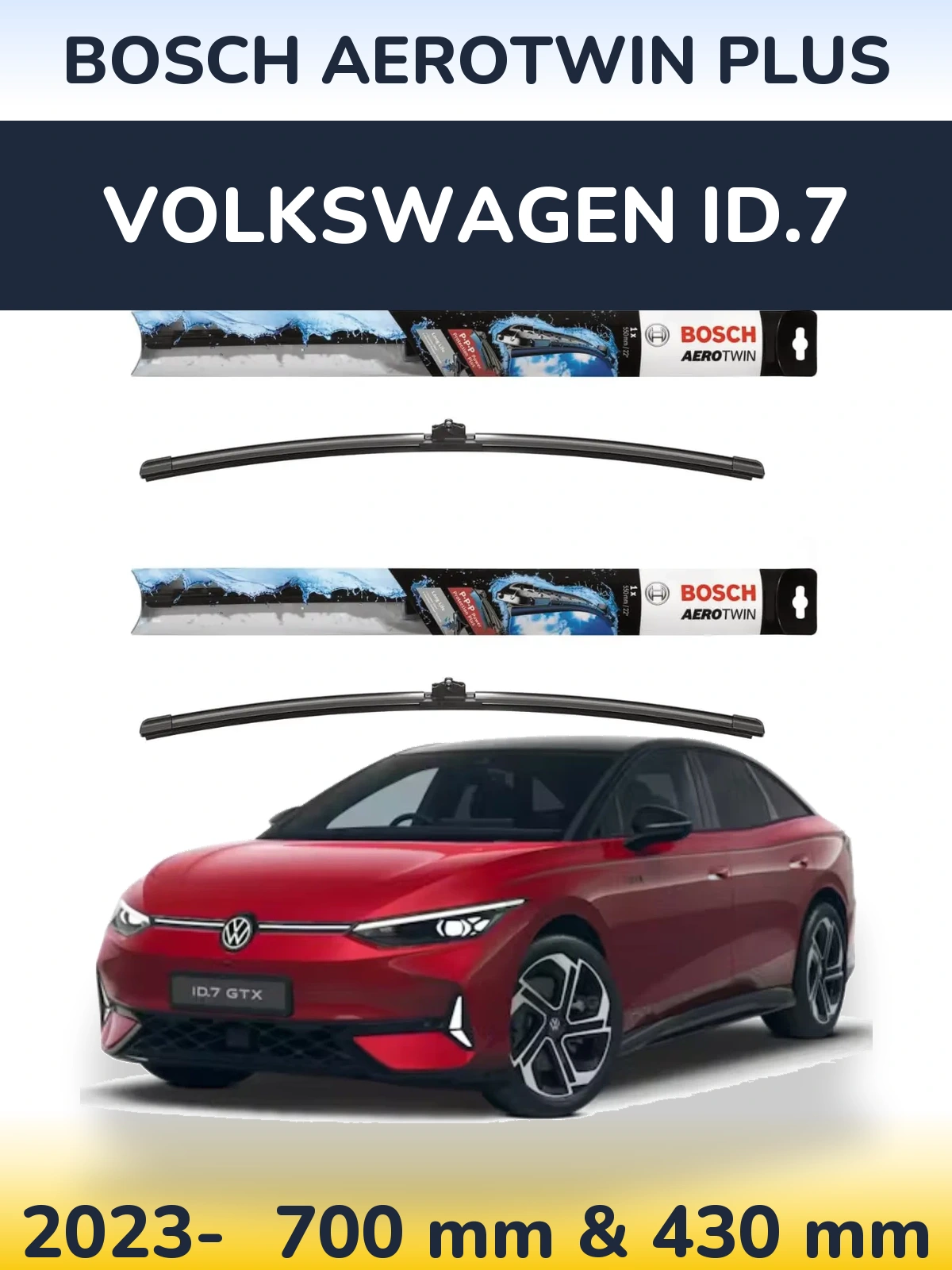 Комплект передних дворников BOSCH AeroTwin Plus 700 & 430 мм для Volkswagen ID.7 2023-2026