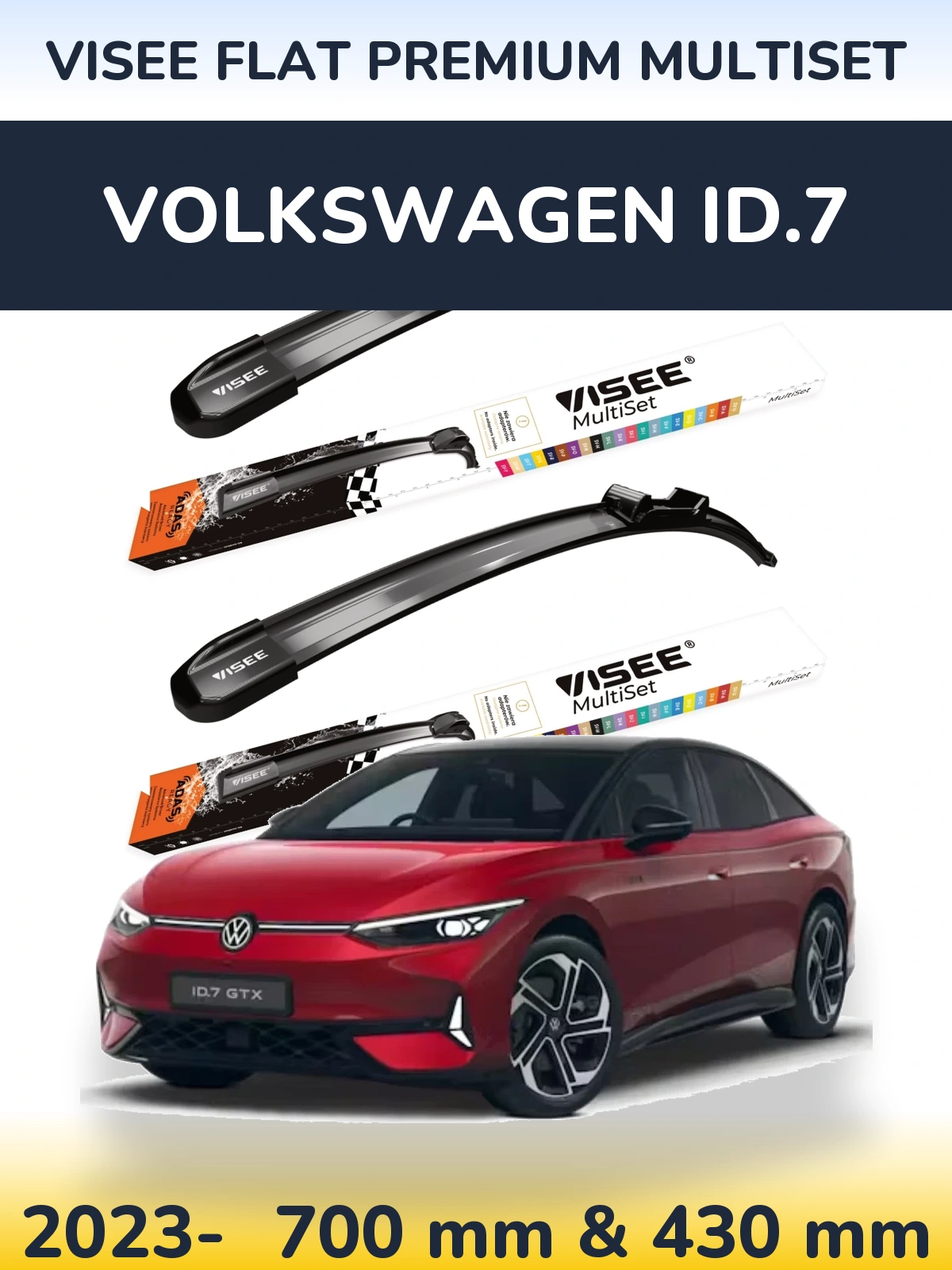 Komplet przednich wycieraczek VISEE FLAT PREMIUM MultiSet 700 & 430 mm do Volkswagen ID.7 2023-2026