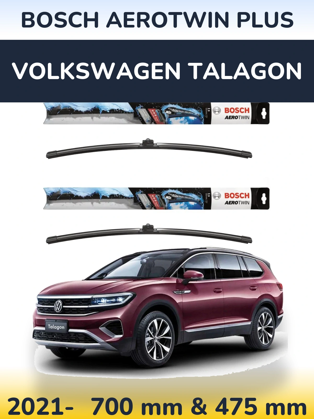Komplet przednich wycieraczek BOSCH AeroTwin Plus 700 & 475 mm do Volkswagen Talagon 2021-2026